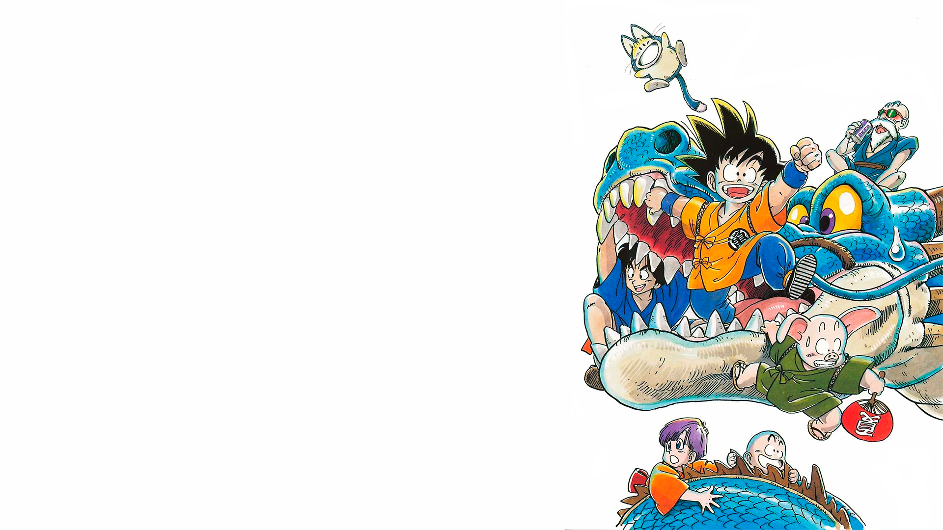 1920x1080 Dragon Ball, Son Goku, Kid Goku, Young Bulma, Bulma, Yamcha, Krillin, Master Roshi, Shenron, manga, artwork, simple background | Wallpaper