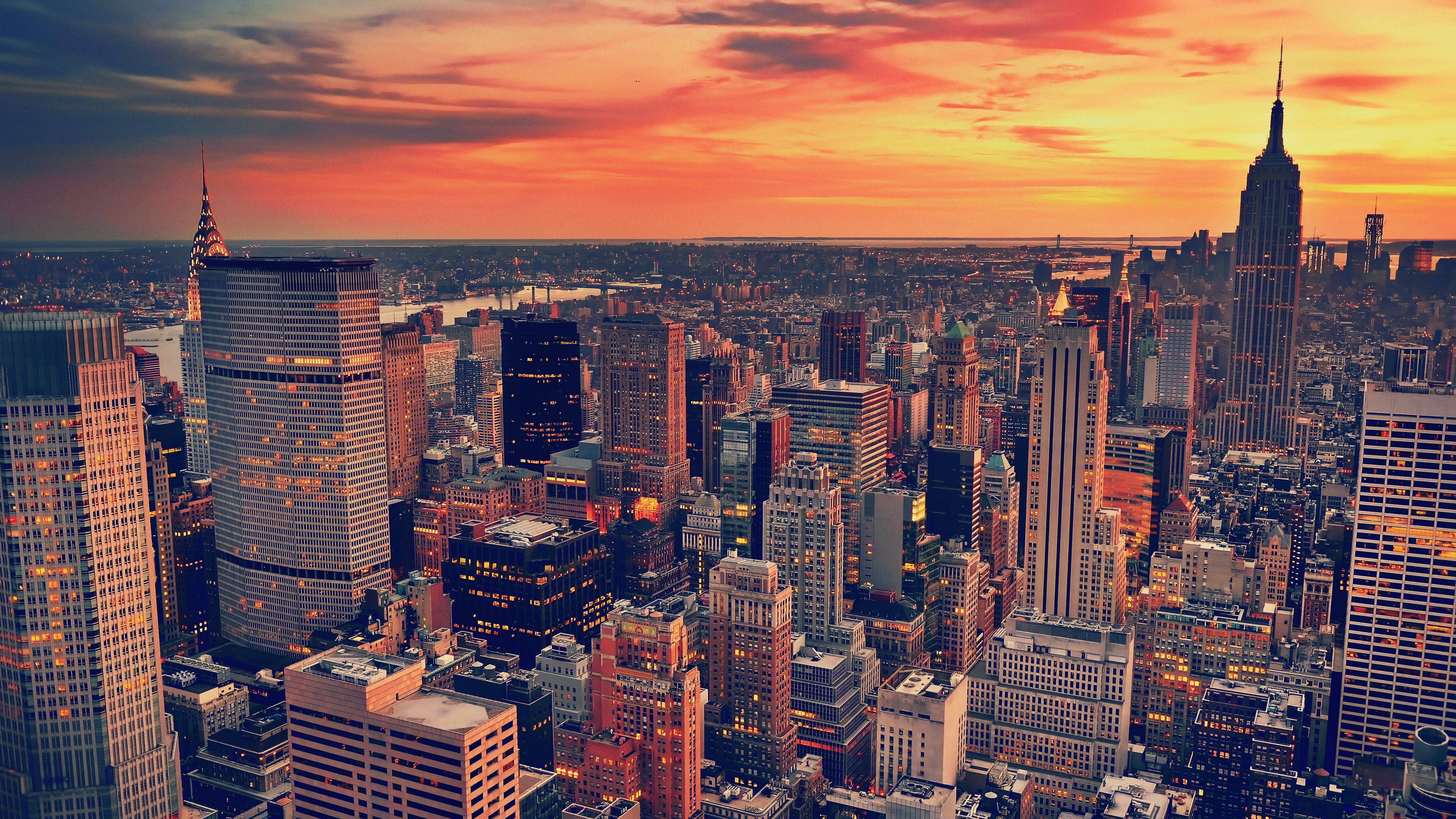 3840x2160 Cityscape, New York City, sunset HD wallpaper