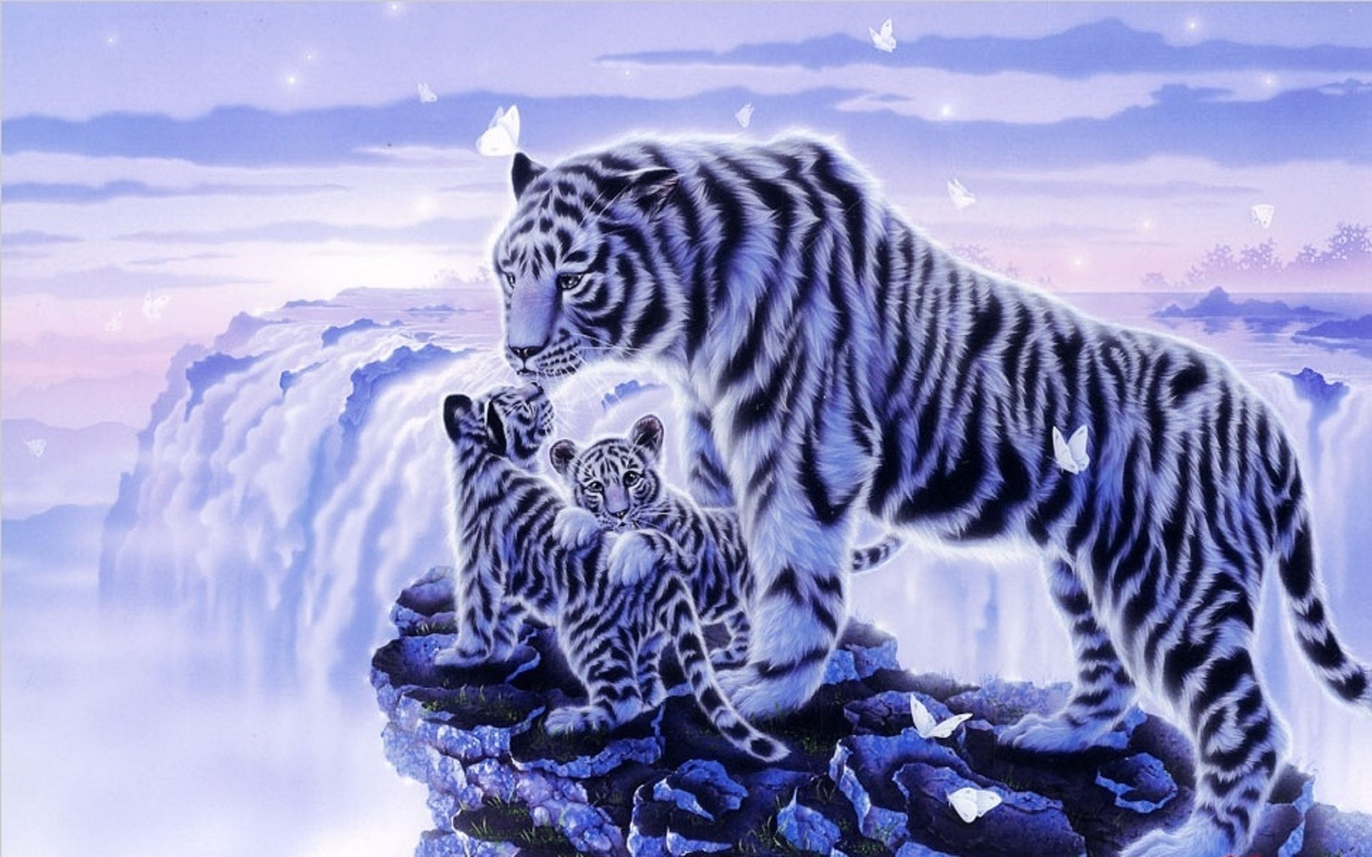 1920x1200 White Tiger and Her Cubs