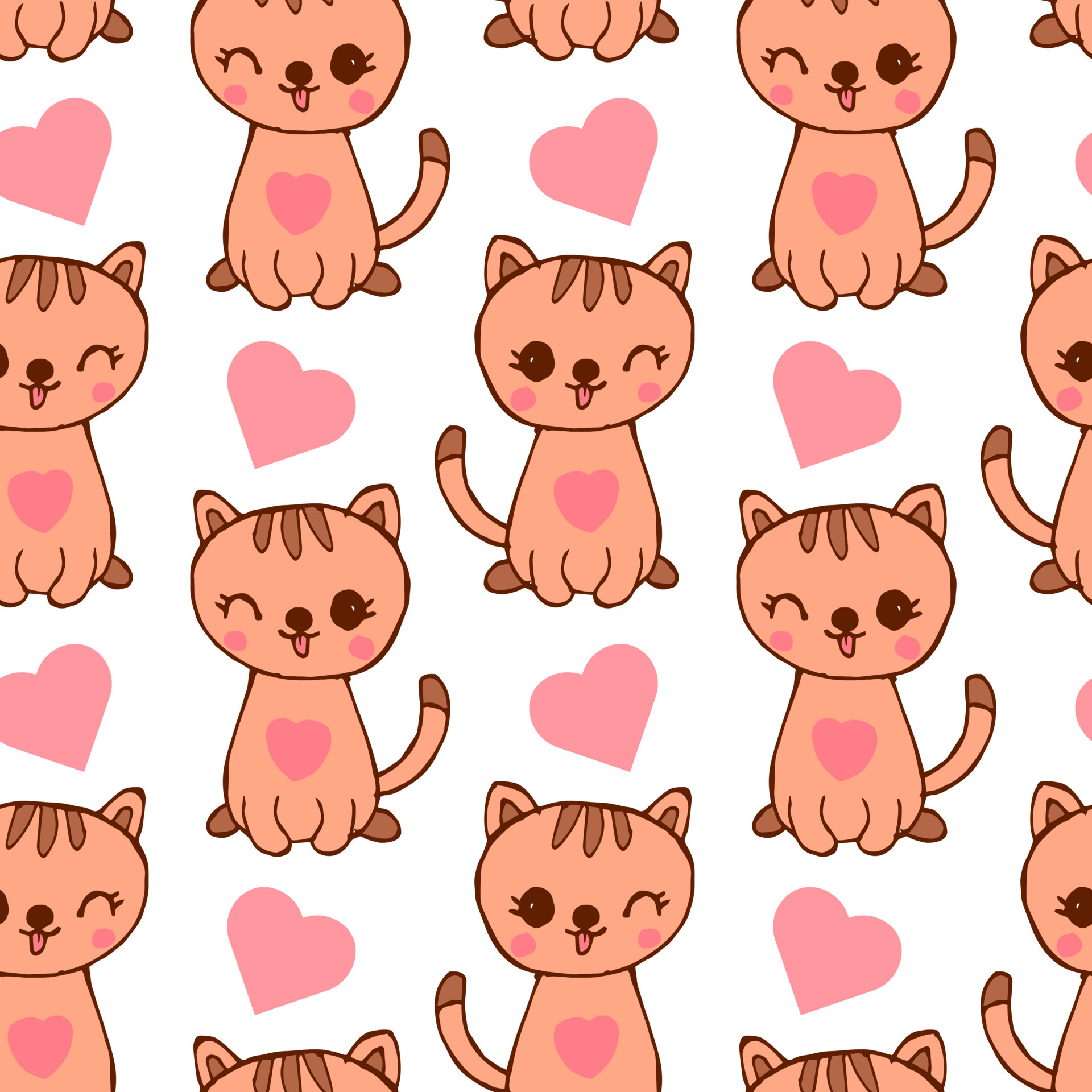 1920x1920 Seamless pattern, hand-drawn cute kitten with heart. Design for birthday and St. Valentines day greeting cards, textiles, wallpaper 4660548 Vector Art
