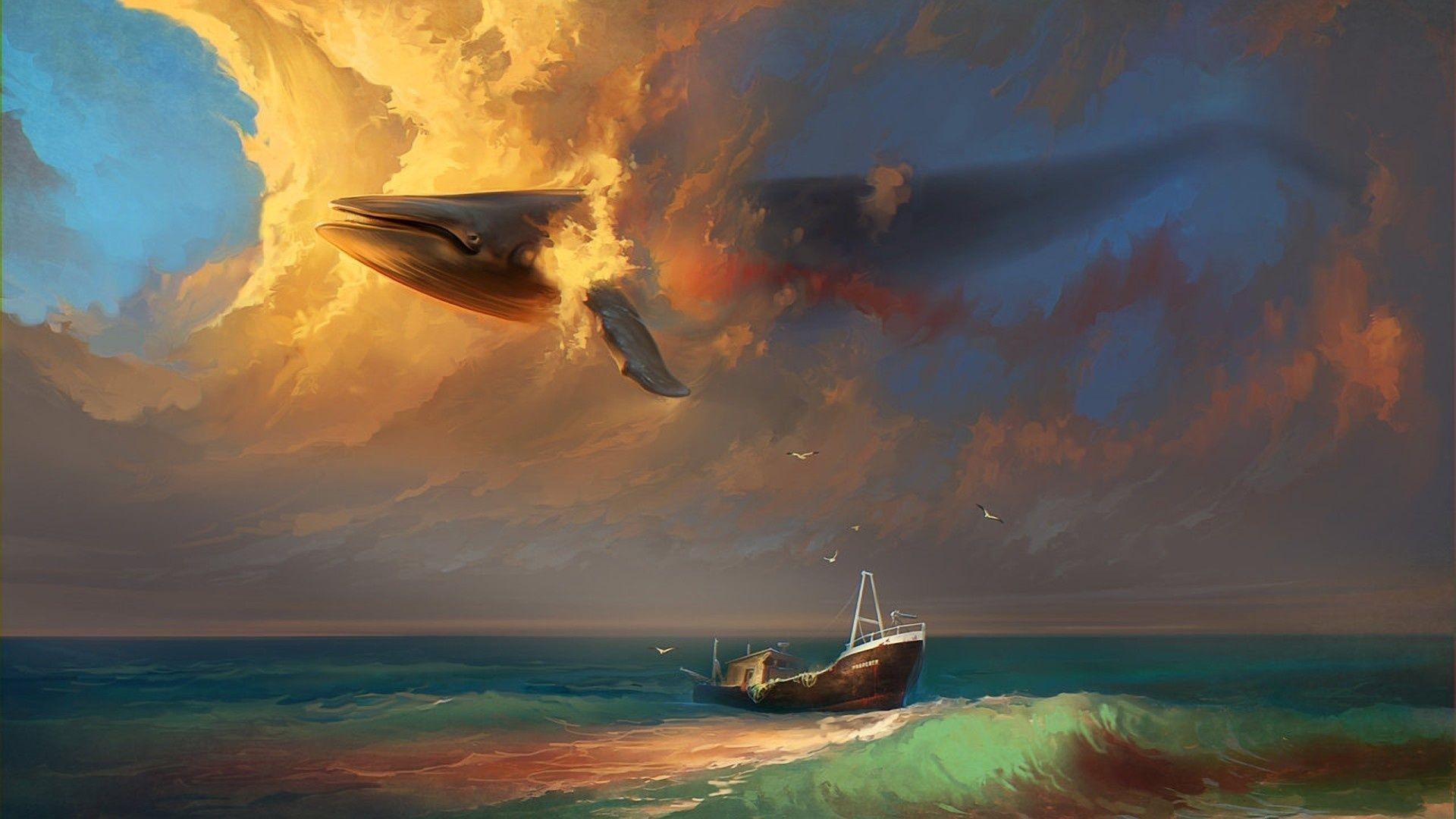 1920x1080 Artistic Psychedelic Surrealism Trippy Surreal Whale Ship Wallpaper | Digital painting, Whale art, Cloud painting