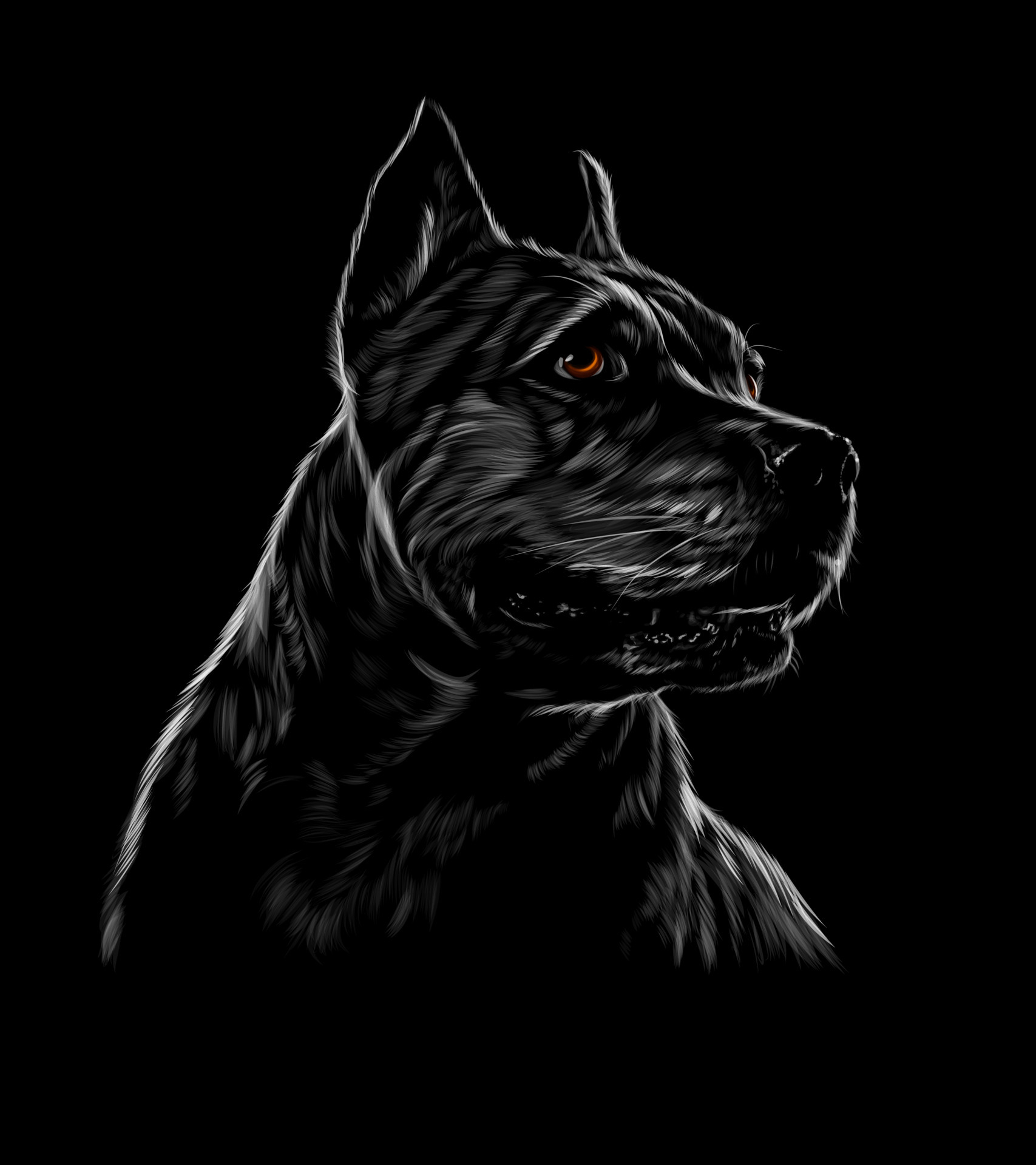 1707x1920 American Pit Bull Head Portrait, staffordshire terrier on black background. Vector illustration of paints 4432898 Vector Art
