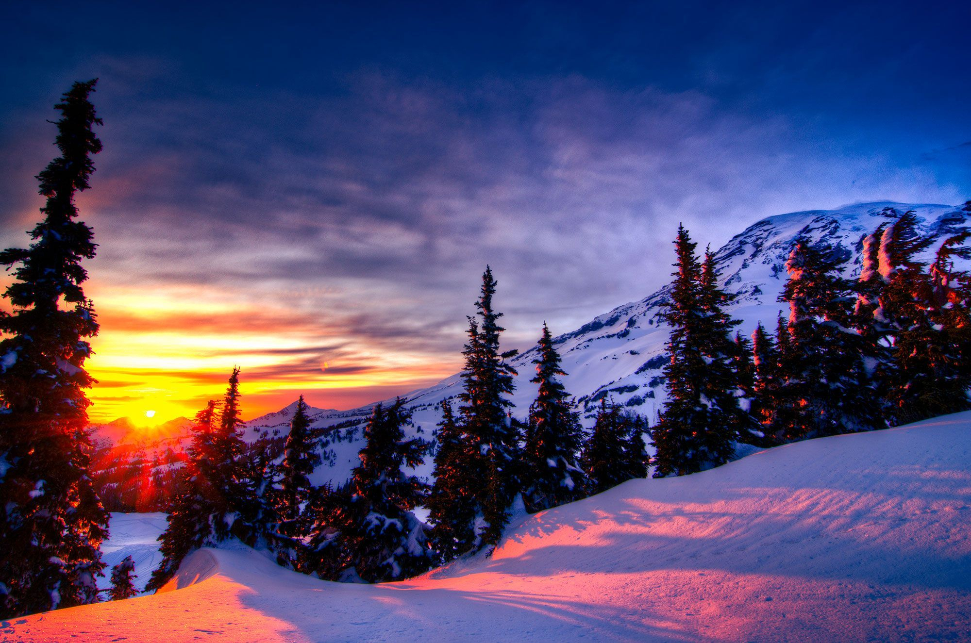 2000x1325 Winter Mountain Sunset Wallpapers Top Free Winter Mountain Sunset Backgrounds