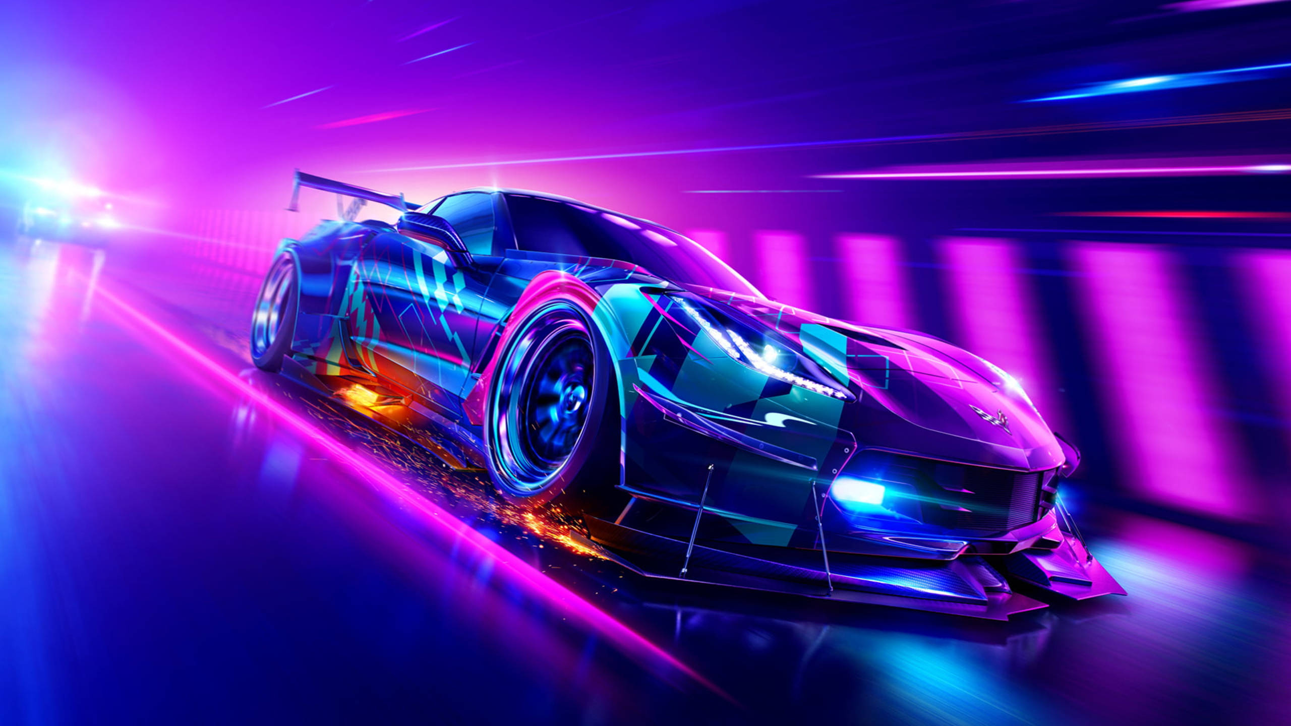 2560x1440 Download Purple Neon Aesthetic Racing Car Wallpaper