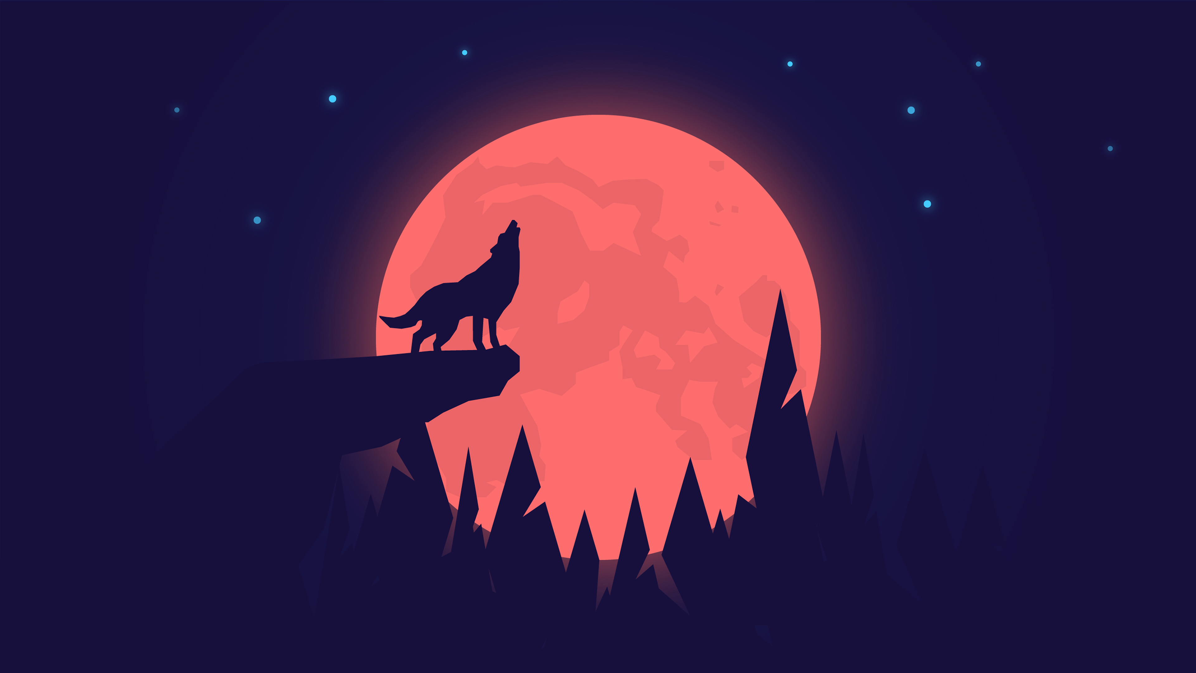 3840x2160 Wolf Howling on Full Moon Night