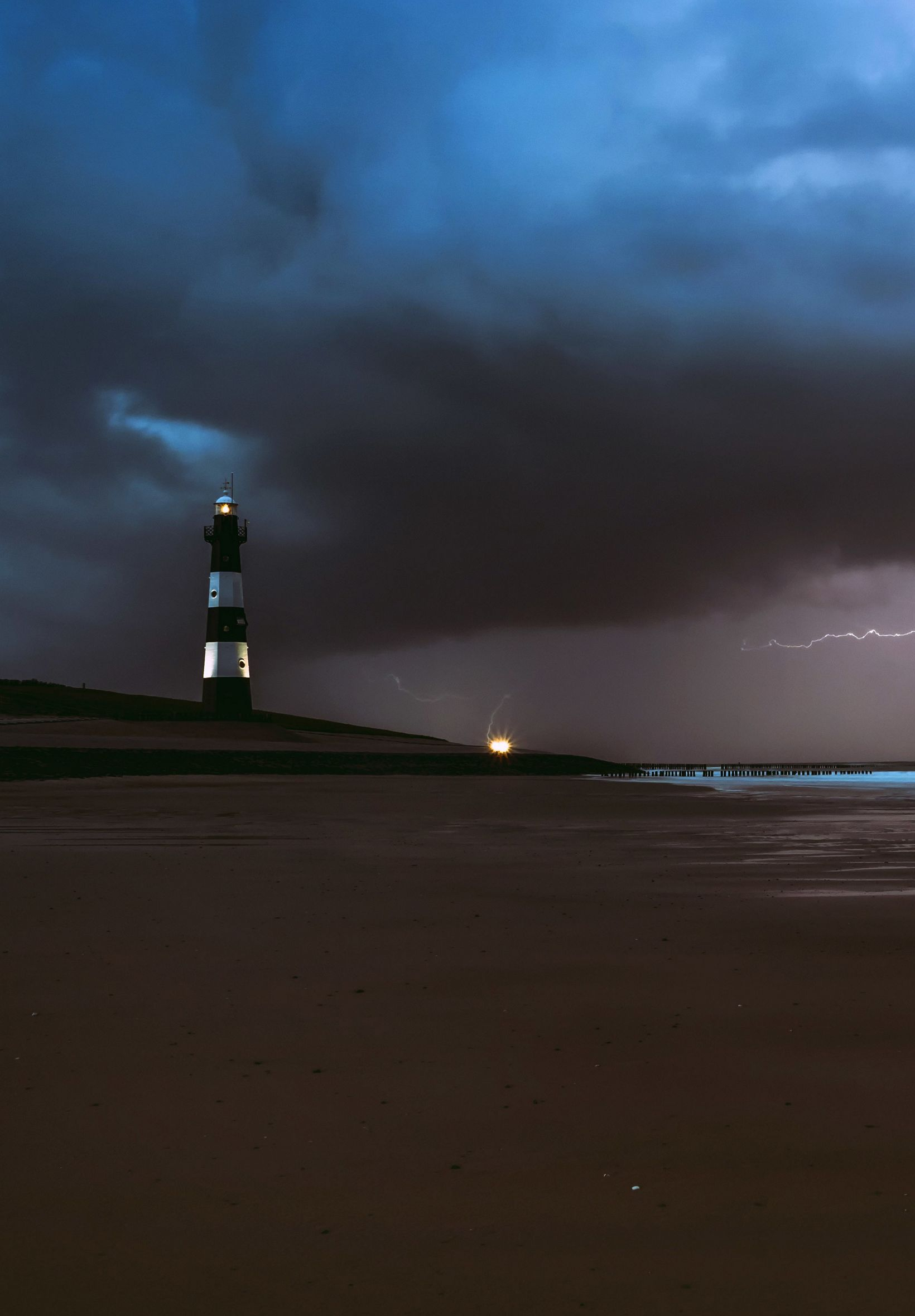 1640x2360 Lighthouse Lightning Sea Ocean Beach Weather Ef Wallpaper [
