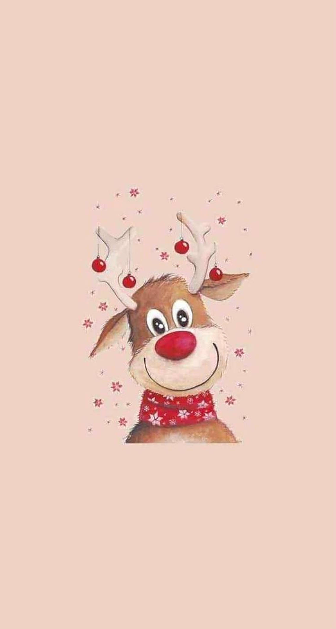 1133x2119 Download Cute Christmas Reindeer With Scarf Wallpaper