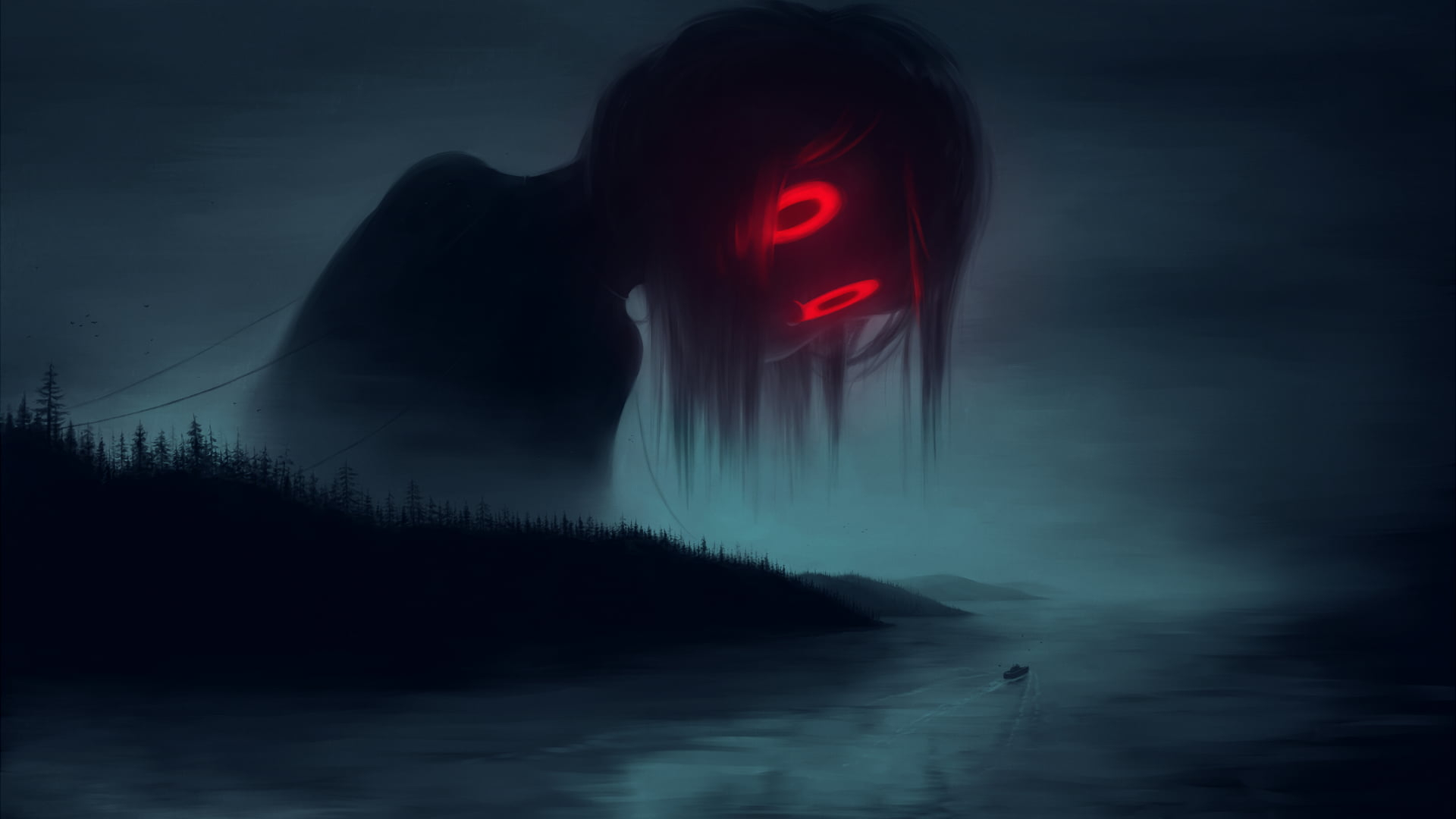 1920x1080 Woman with red eye illustration HD wallpaper