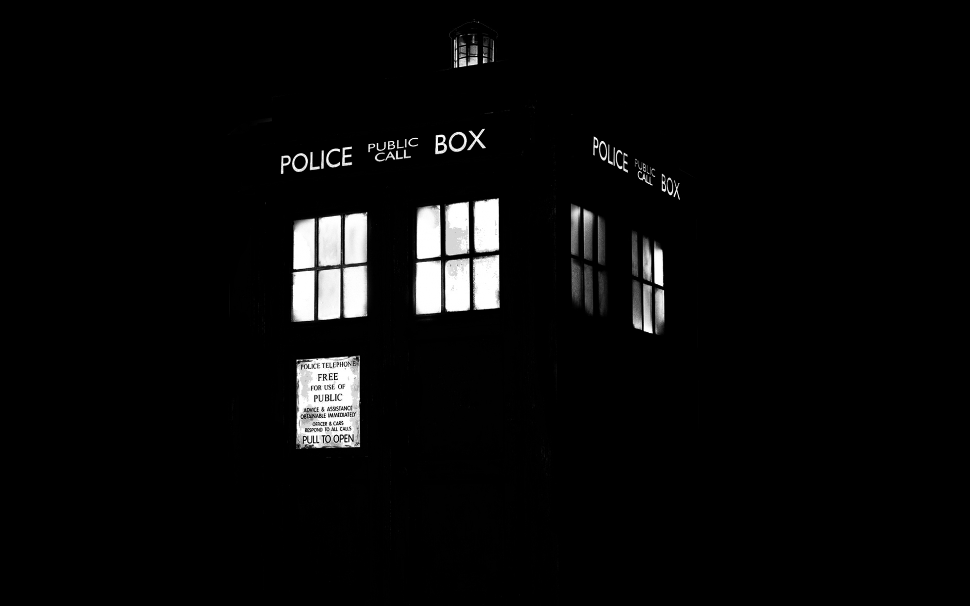 1920x1200 Tardis monochrome doctor who phone booth telephone lights wallpaper | | 46355
