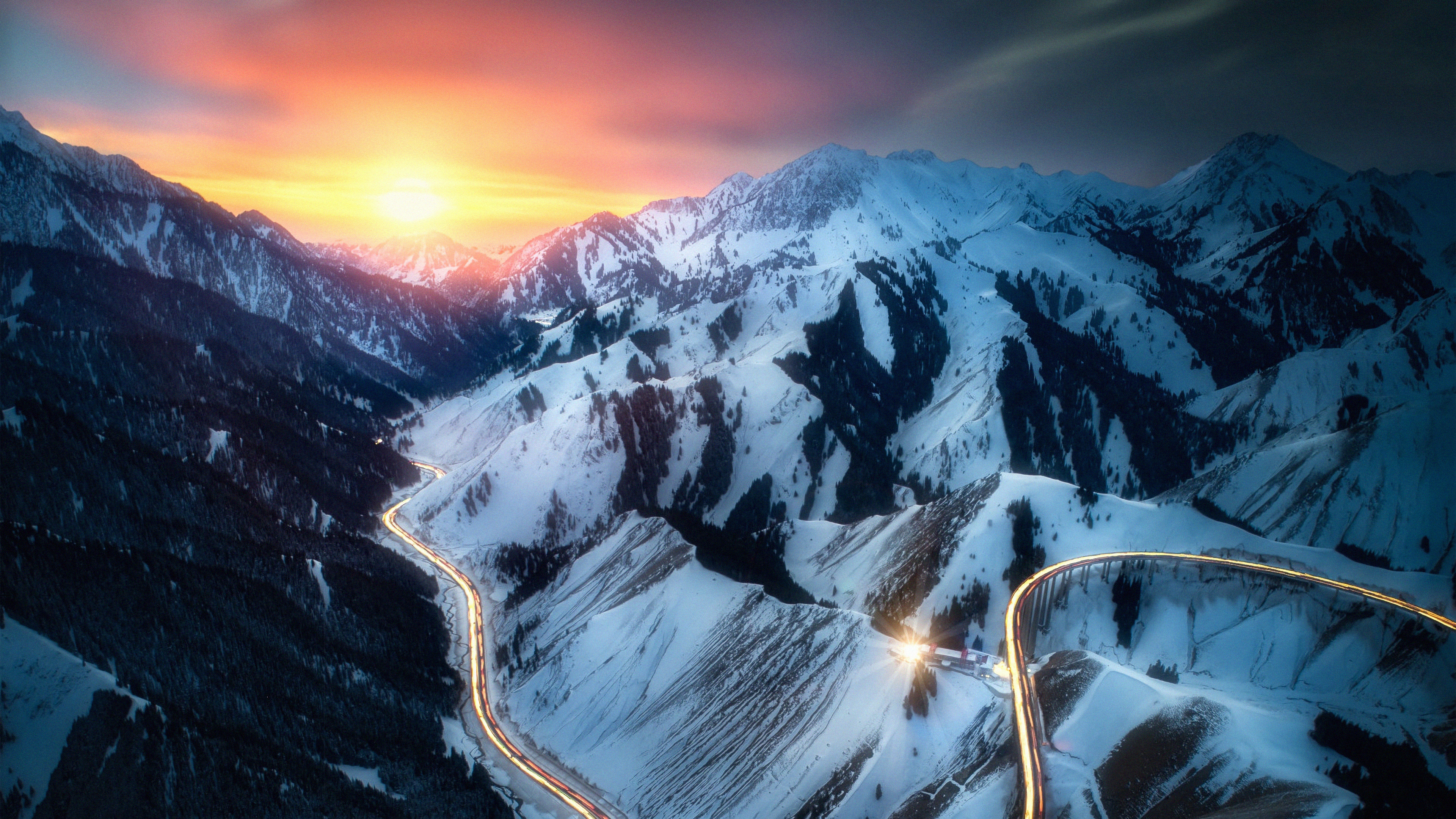 3840x2160 Road Snow Mountains Long Exposure 4k, HD Nature, 4k Wallpapers, Images, Backgrounds, Photos and Pictures