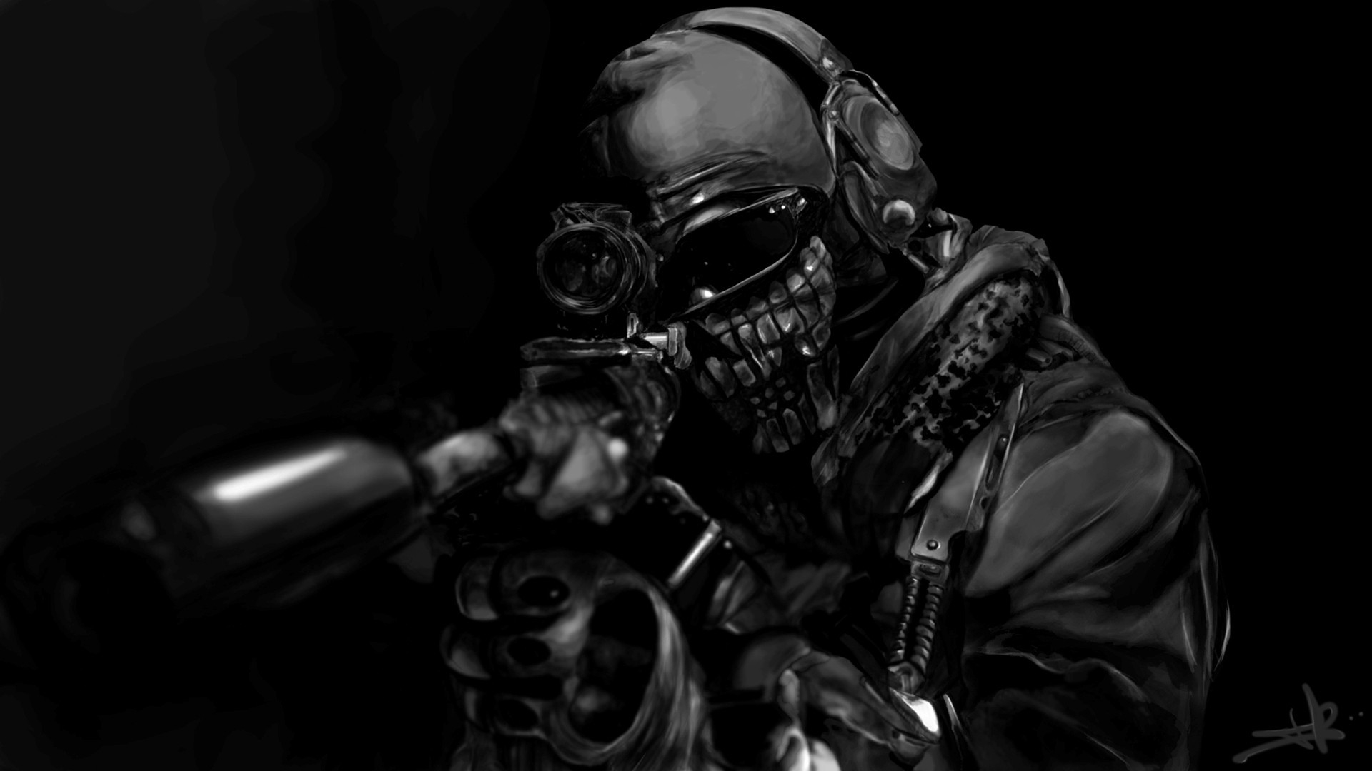 1920x1080 Wallpaper : video games, mask, Call of Duty Ghosts, sniper rifle, snipers, darkness, computer wallpaper, black and white, monochrome photography, film noir madkads 201160 HD Wallpapers