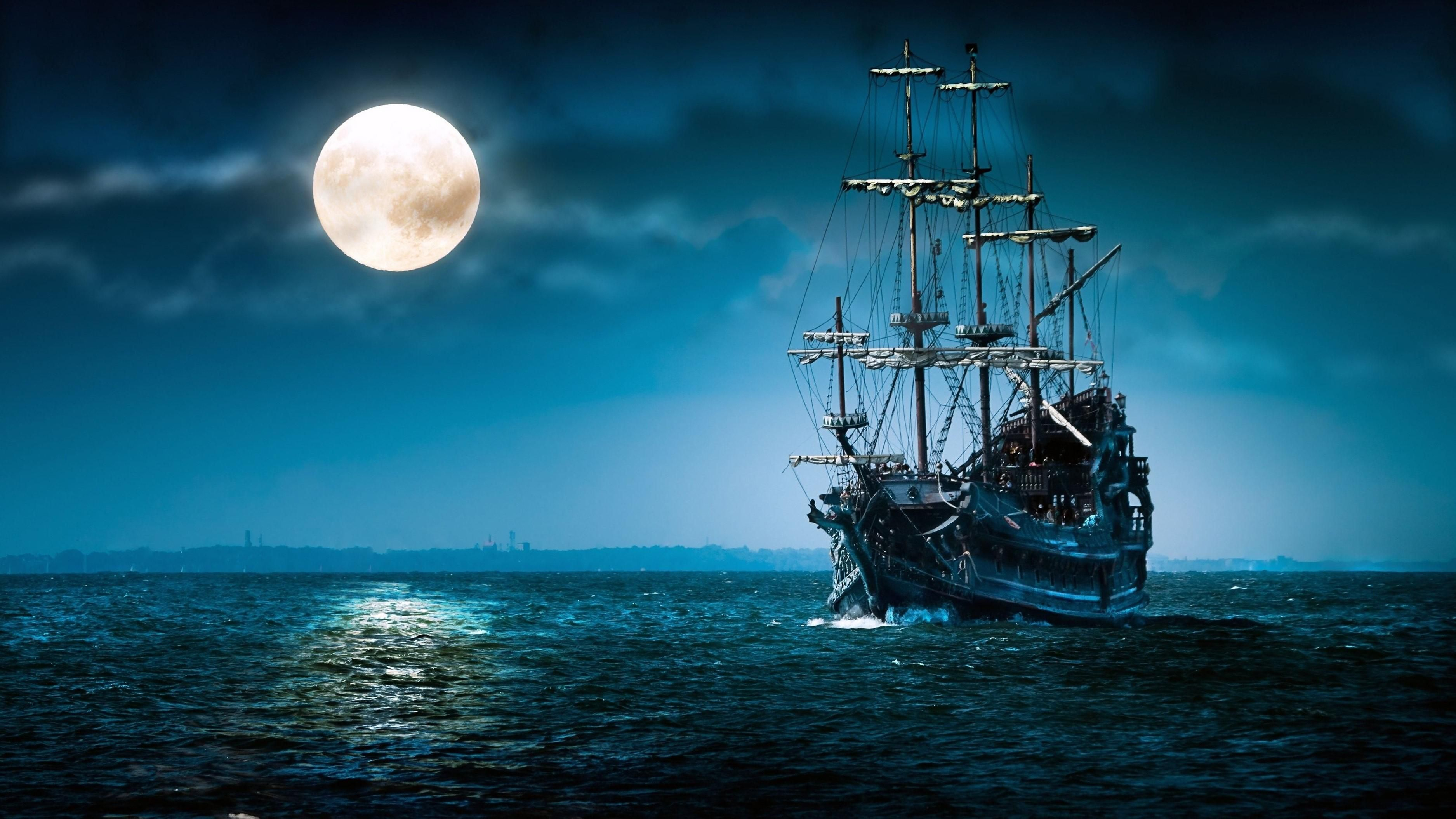 3750x2109 Sailing in the Moonlight | Sailing, Sailing ships, Flying dutchma