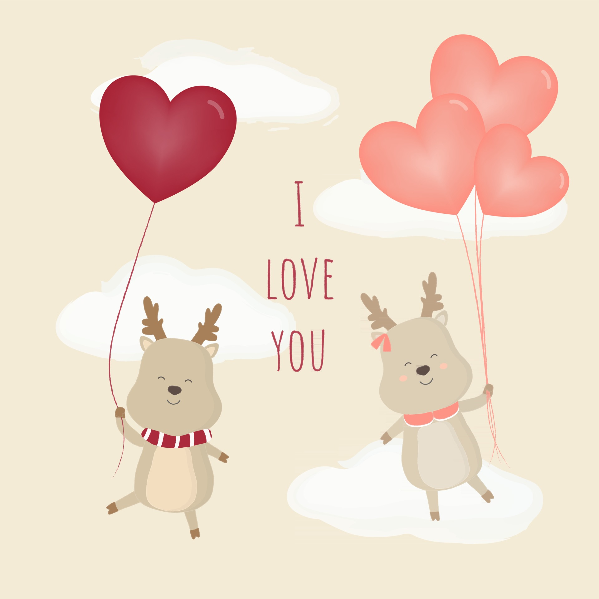 1920x1920 vector illustration of deer holding balloons with I love You background. two deer. flat design mouse. animal wallpaper. 2918287 Vector Art at Vecteezy