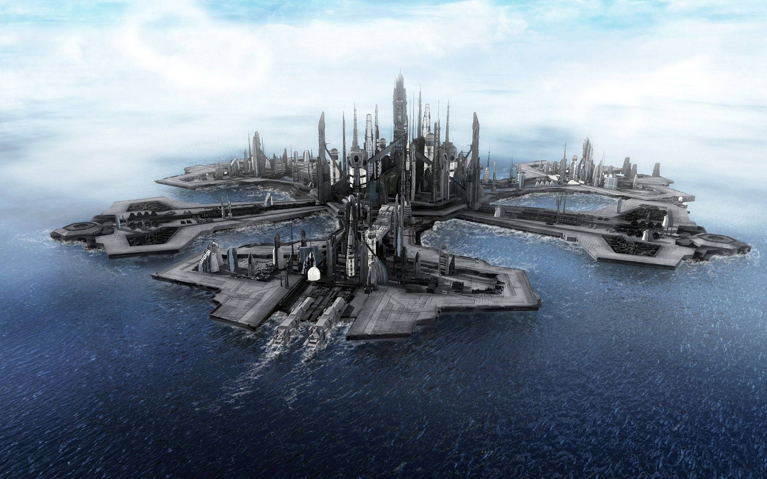 2560x1600 Gray concrete buildings, sea, Stargate Atlantis, Stargate HD wallpaper |