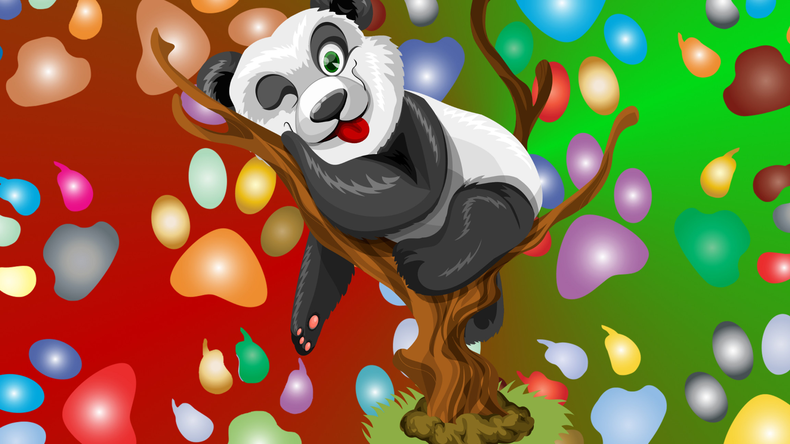 2560x1440 Panda bear in tree and paw prints Barbara's HD Wallpapers