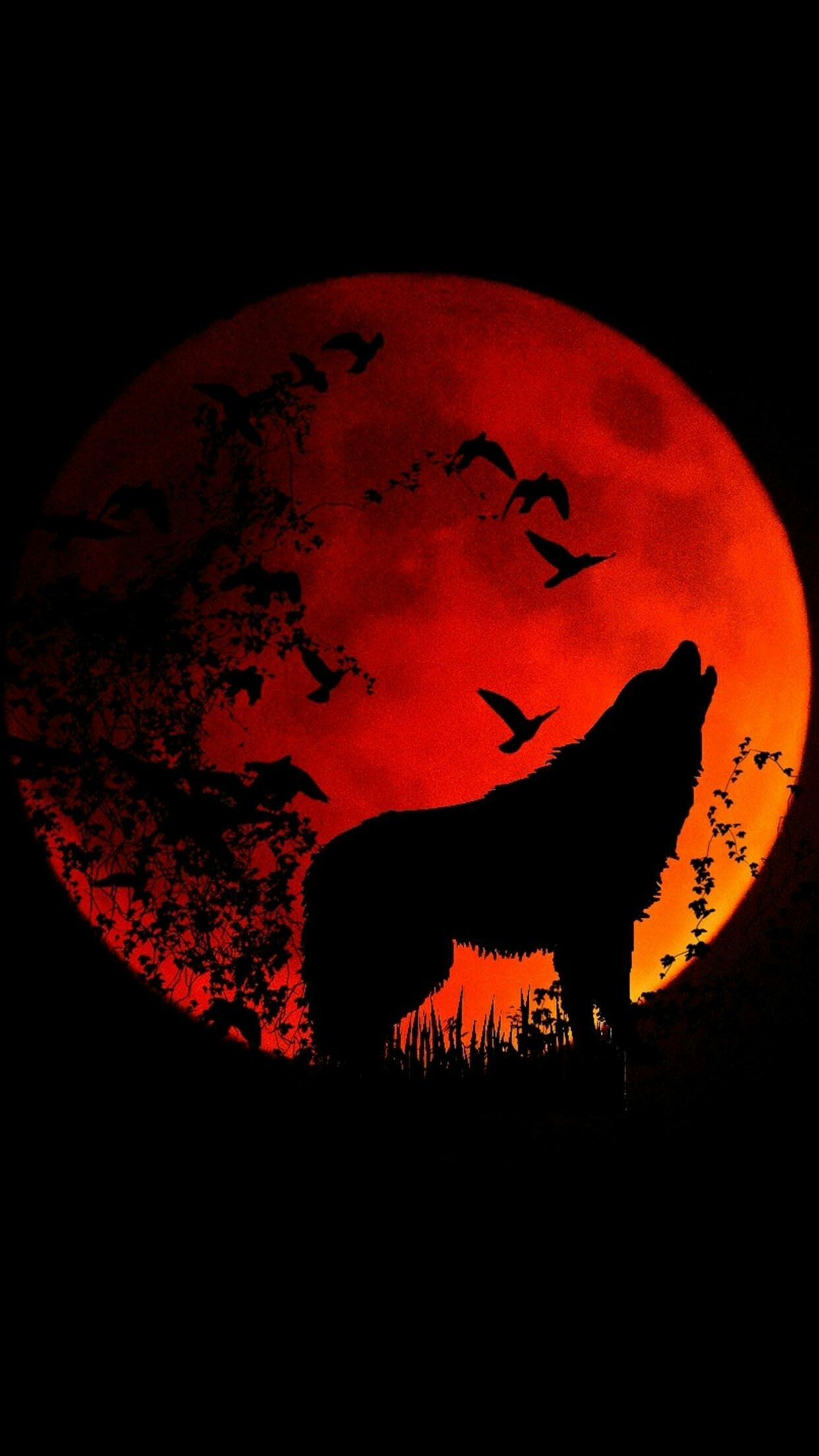 1242x2208 Red Moon Wolf Wallpapers