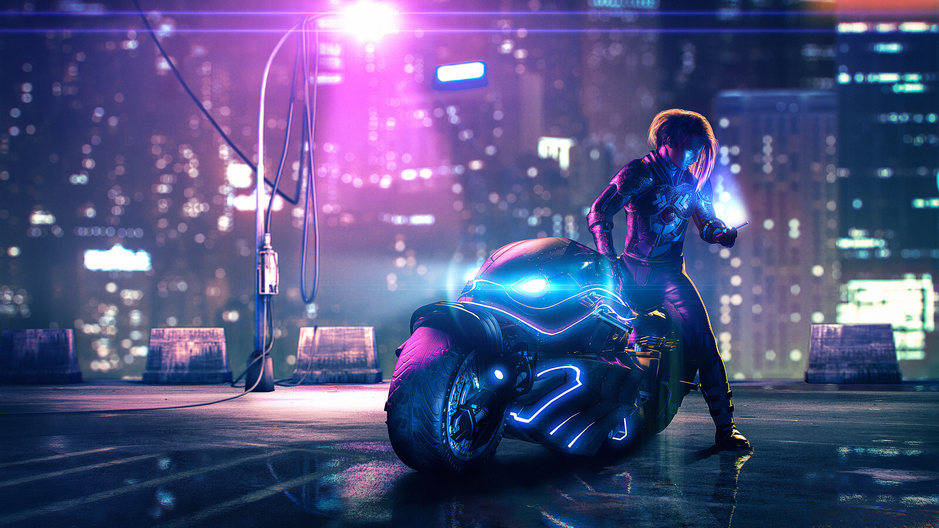 1920x1080 Cyberpunk Bike Street Light Laptop Full HD 1080P HD 4k Wallpapers, Images, Backgrounds, Photos and Pictures