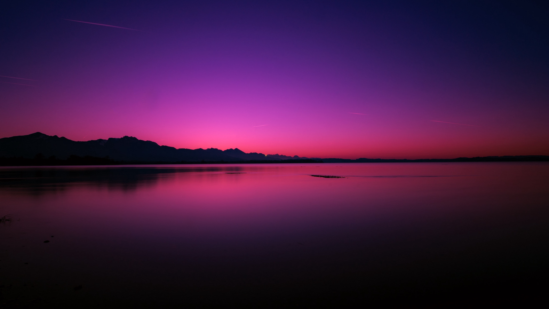 1920x1080 Purple landscape reflection dusk evening pink sky lake HD