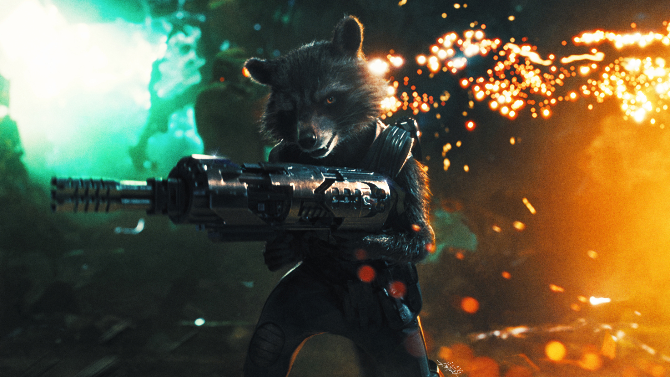 2143x1205 Rocket Raccoon With Gun, HD Superheroes, 4k Wallpapers, Images, Backgrounds, Photos and Pictures