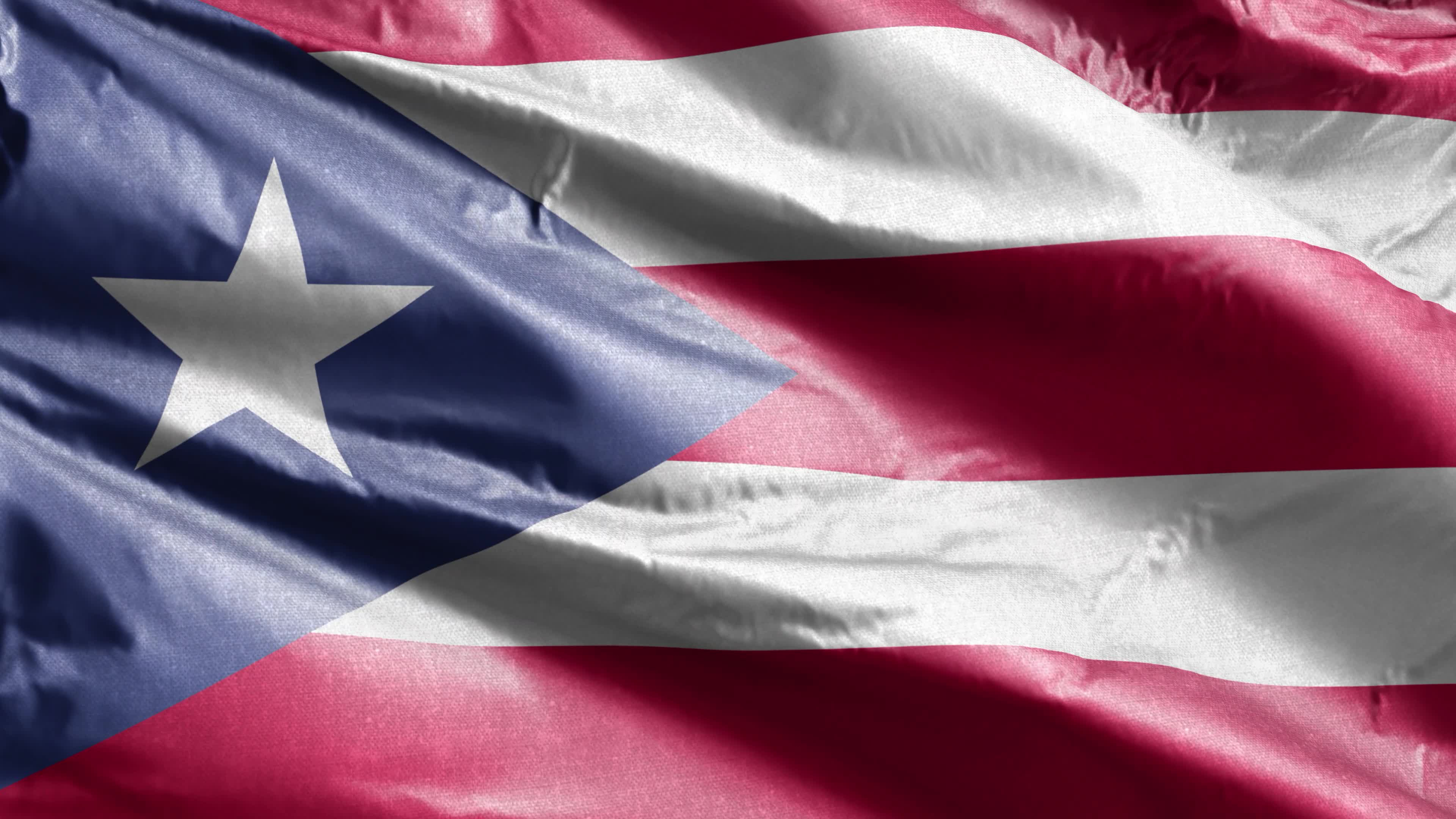 3840x2160 Puerto Rico textile flag slow waving on the wind loop. Puerto Rico banner smoothly swaying on the breeze. Fabric textile tissue. Full filling background. 20 seconds loop. 5601066 Stock Vide