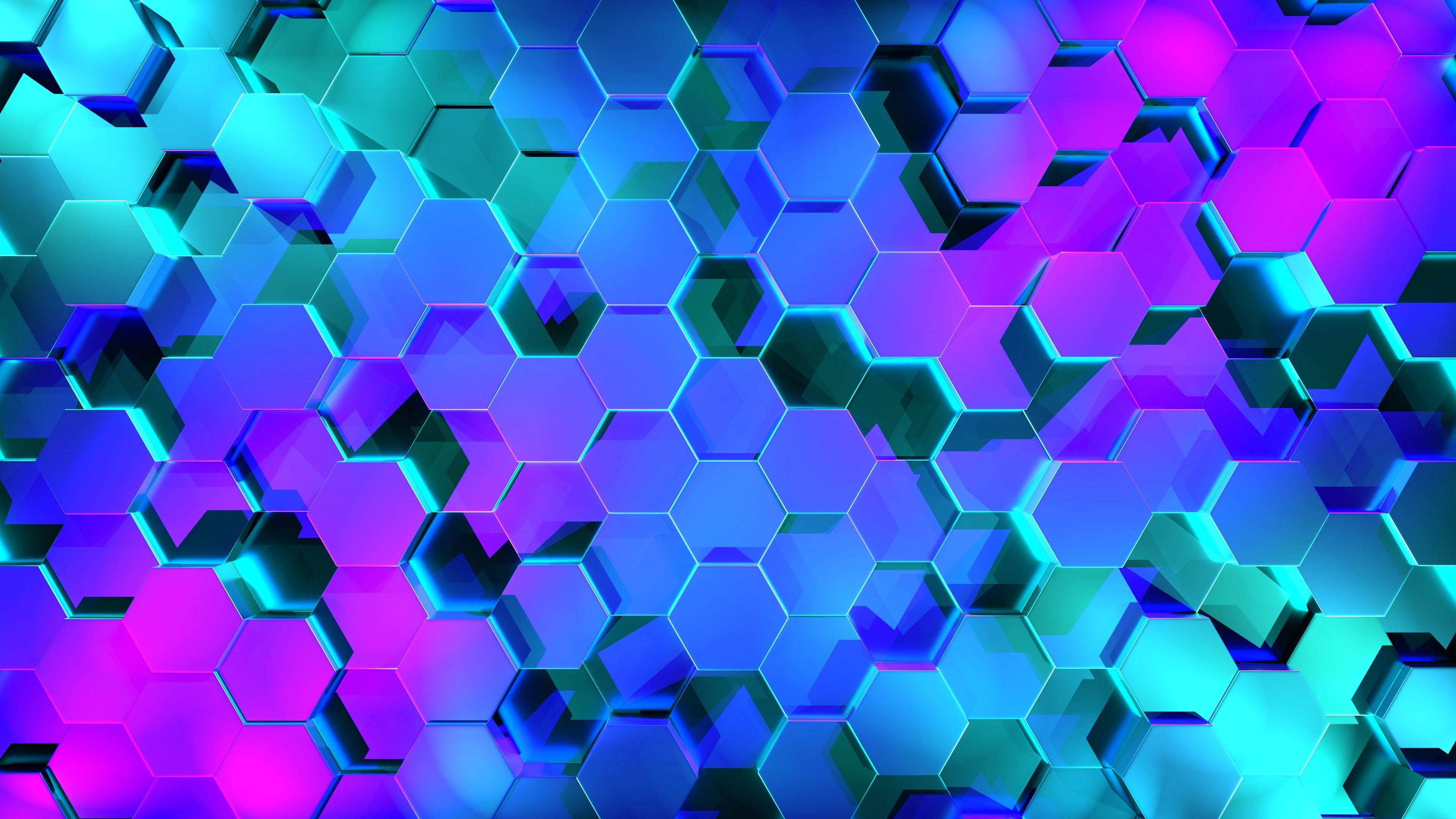 3840x2160 abstract #3D #hexagon digital art #geometry #neon #4K #wallpaper #hdwallpaper #desktop | Hexagon wallpaper, Abstract wallpaper, Neon wallpaper