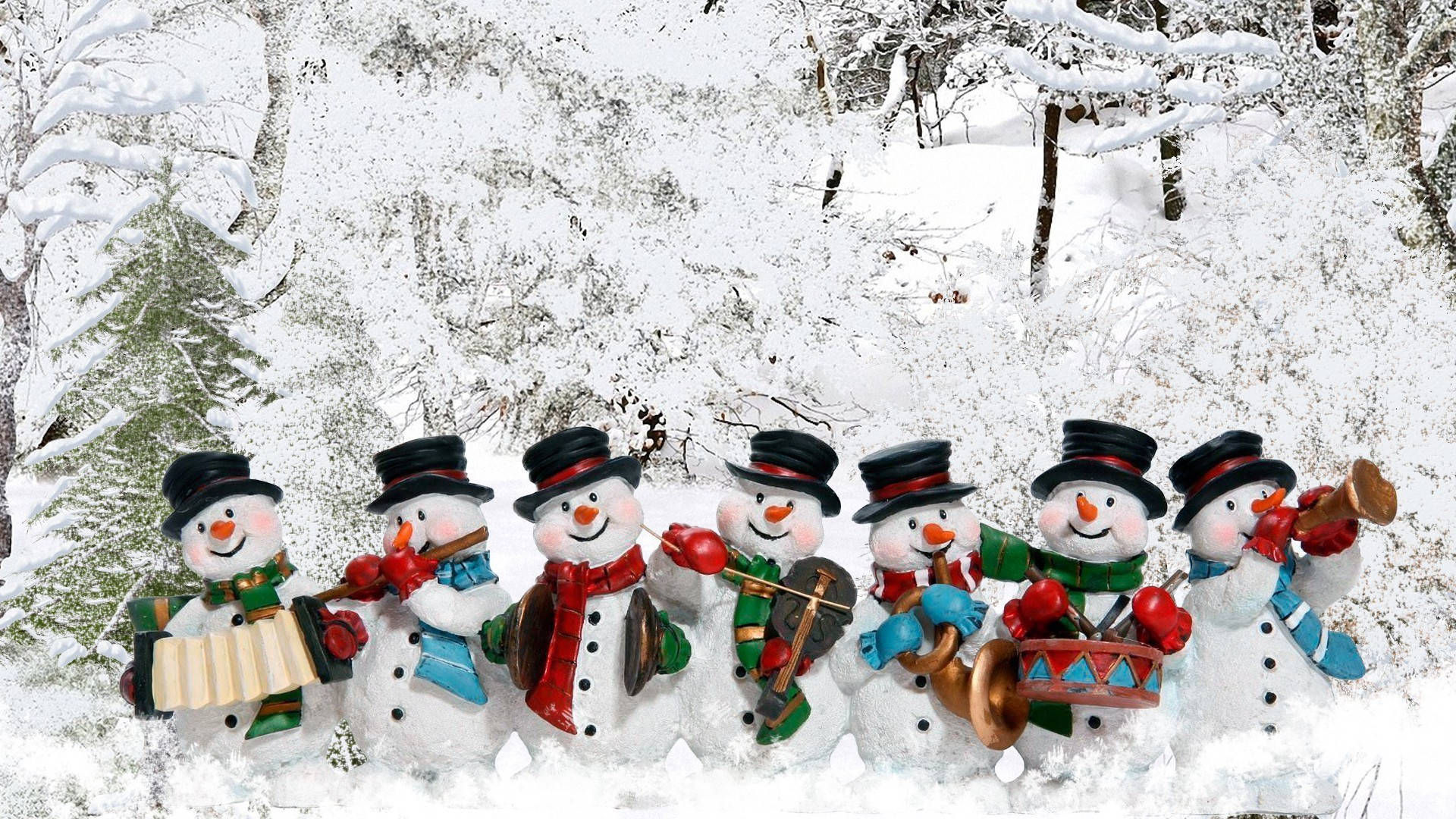 1920x1080 Download Winter Season Snowmen Wallpaper