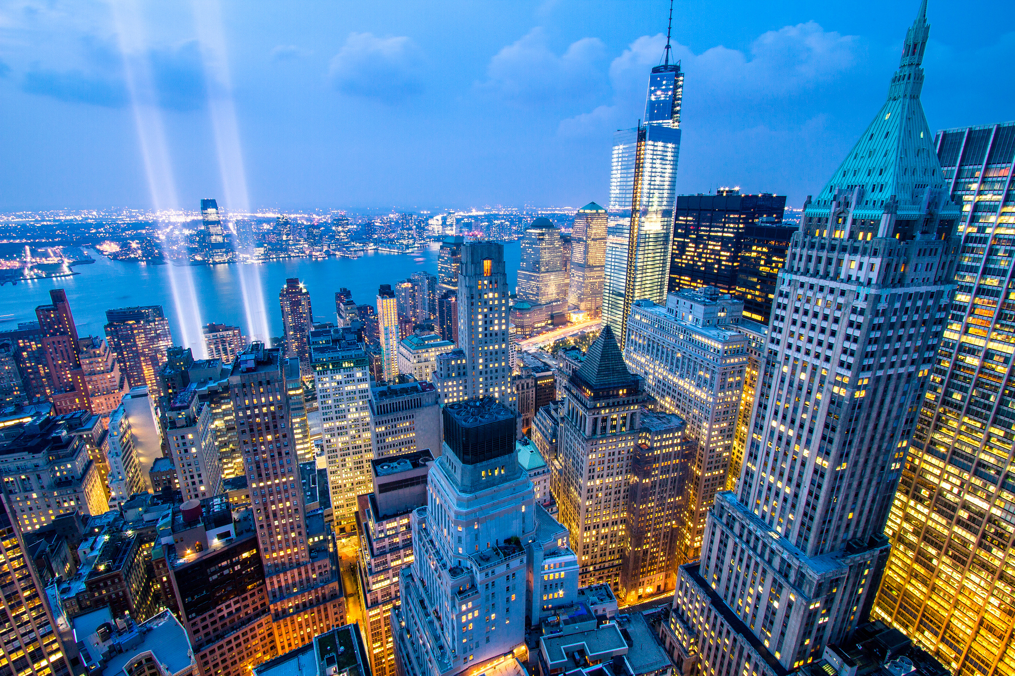2048x1365 New York City New York night city skyline buildings skyscrapers rays river wallpaper | | 163240