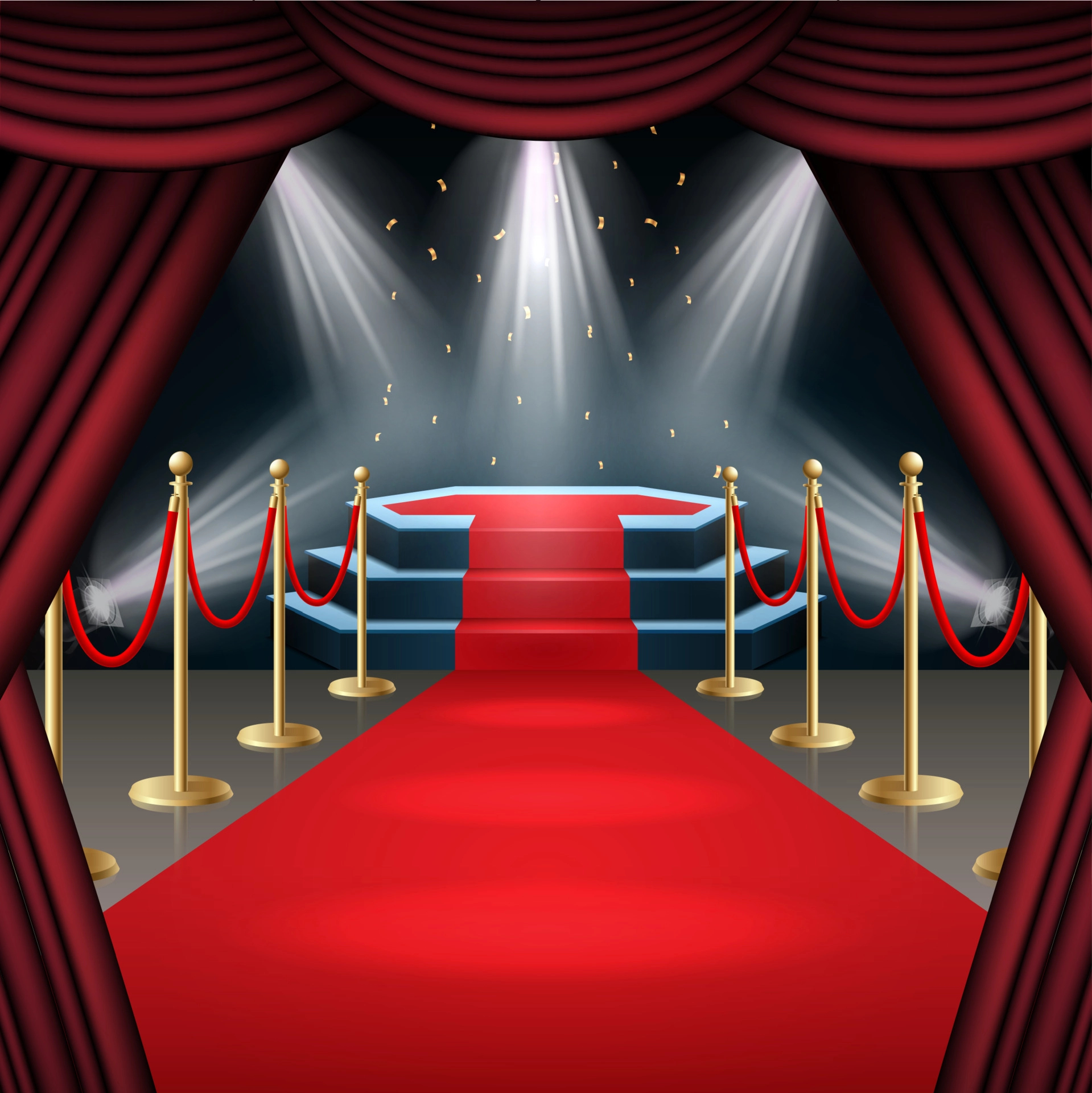 1919x1920 Vector illustration of Podium with red carpet and curtain in glow of spotlights 5092479 Vector Art
