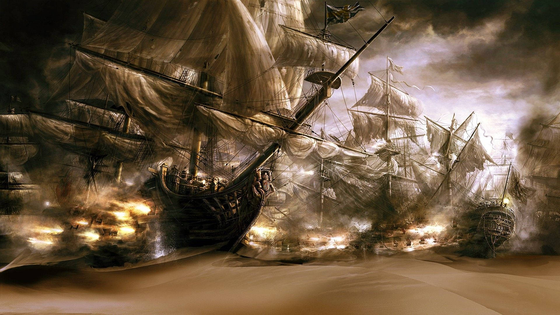 1920x1080 Download Pirate Ships In Sand Wallpaper