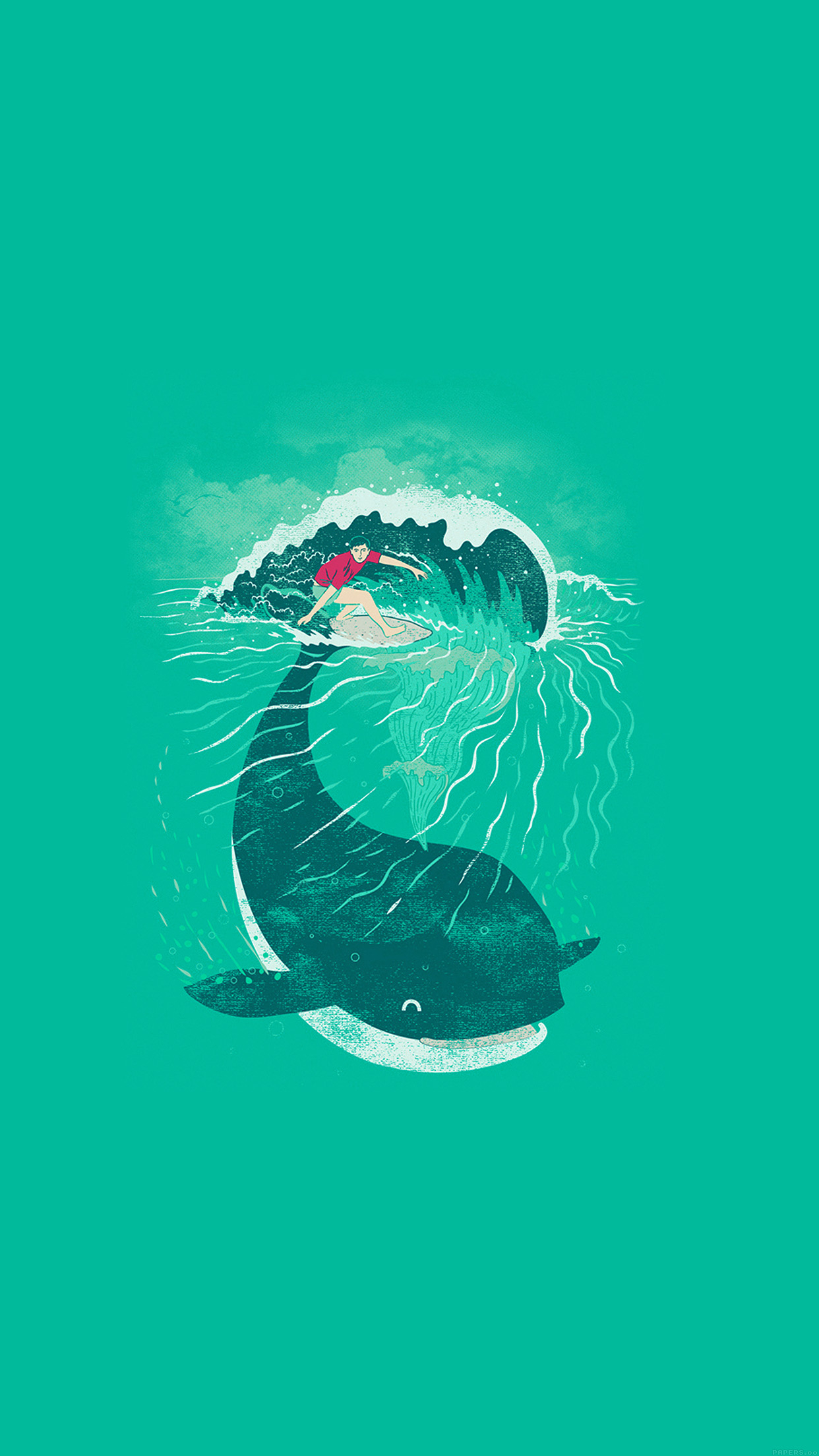 1242x2208 ah85-whale-surfer-wave-animal-illust-art-sea-wallpaper