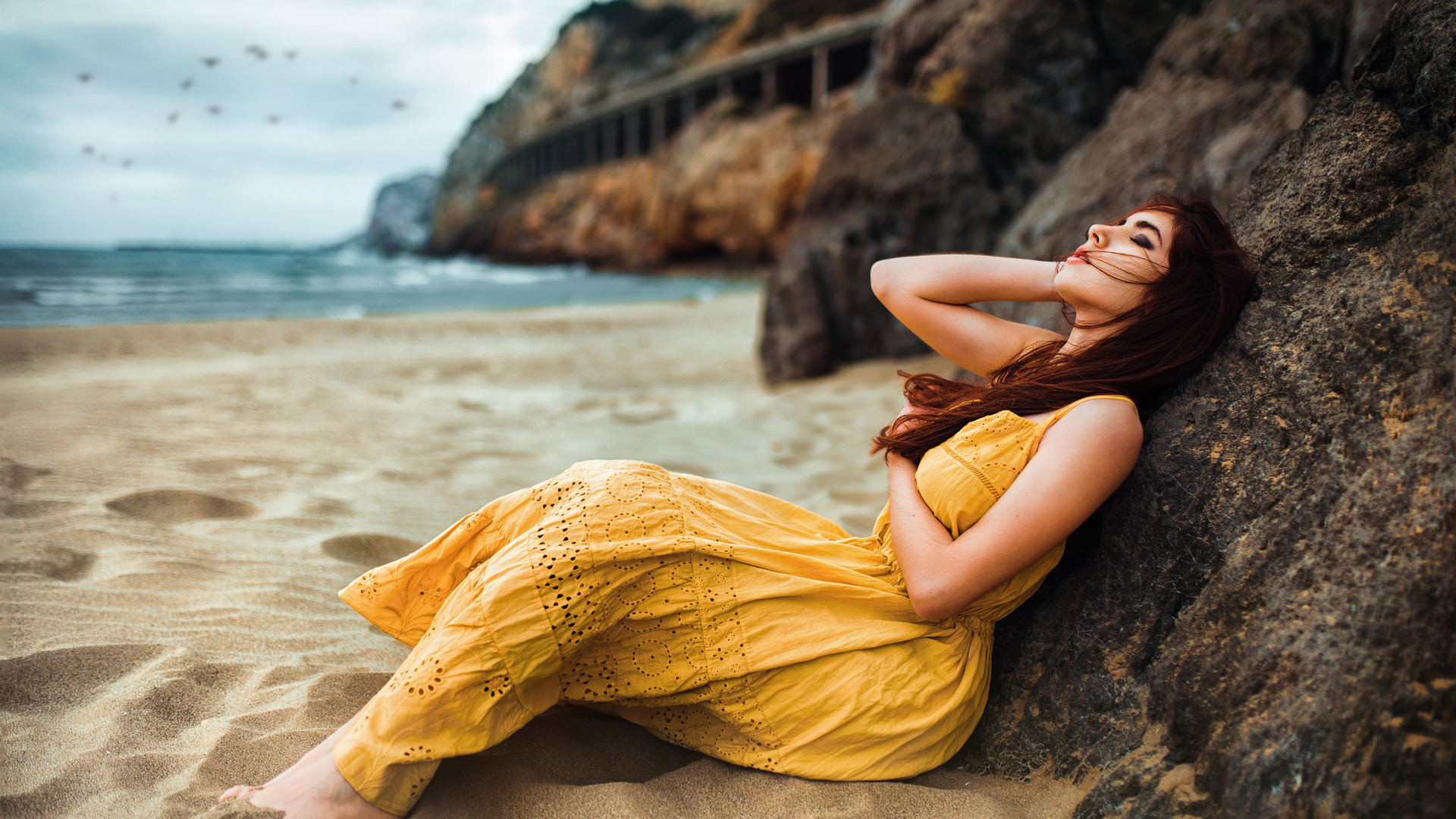 1920x1080 Beach Girl Long Hair Relaxing 5k Laptop Full HD 1080P HD 4k Wallpapers, Images, Backgrounds, Photos and Pictures