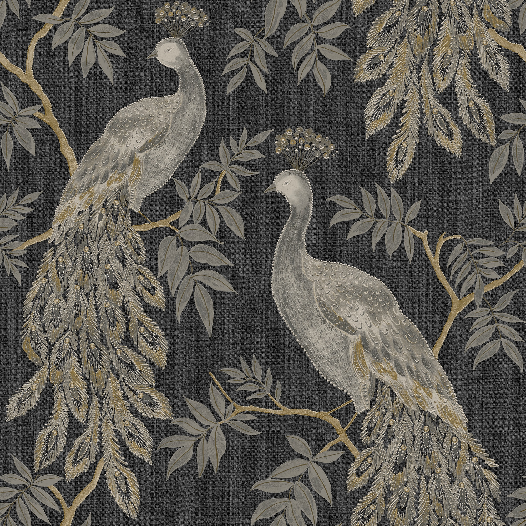 2000x2000 Arthouse Lazzaro Peacock Black and Gold Heavyweight Vinyl Wallpaper in the Wallpaper department at