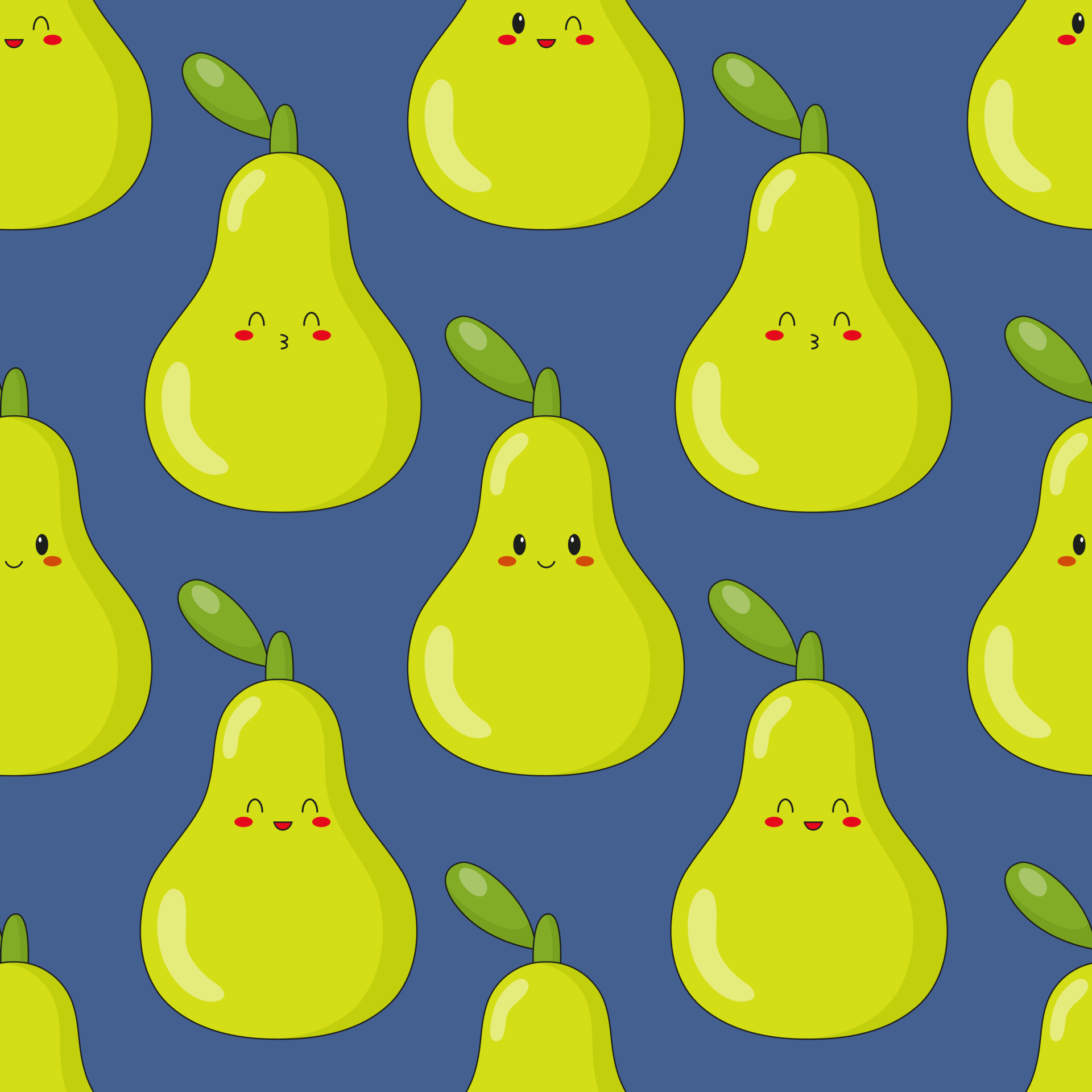 1920x1920 Seamless pattern of cute kawaii pear. Fruit print with different emotions of pear. Flat vector illustration. 5534446 Vector Art