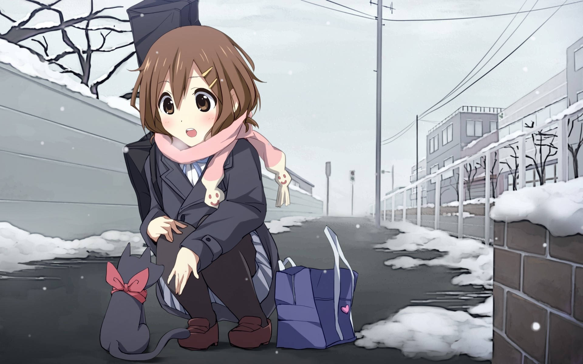 1920x1200 Download K-on Yui Saw A Cat In Road Wallpaper