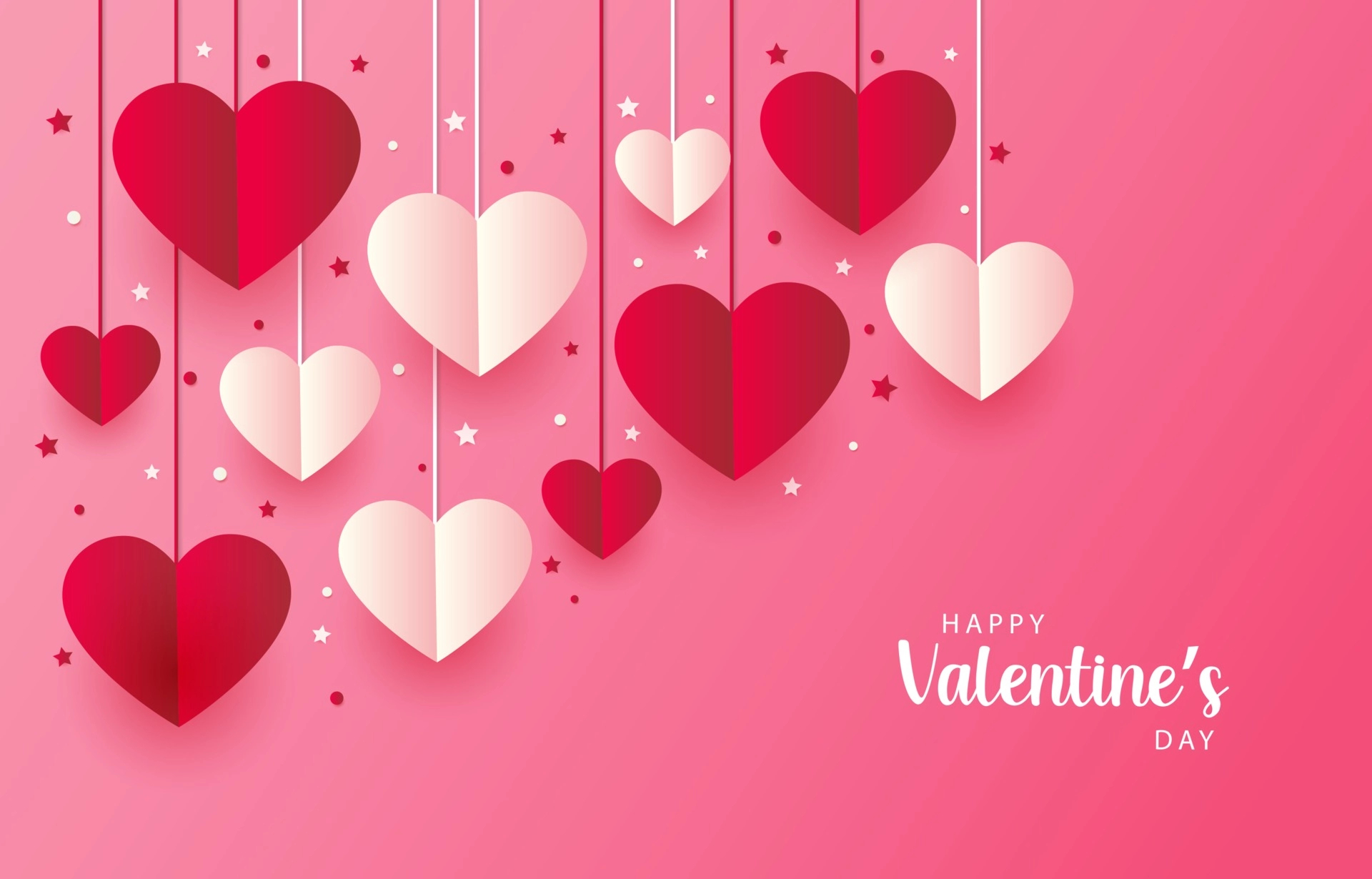 1920x1230 Beautiful pink Happy Valentine's Day Background with love hearts and lettering. Vector illustration 2739089 Vector Art