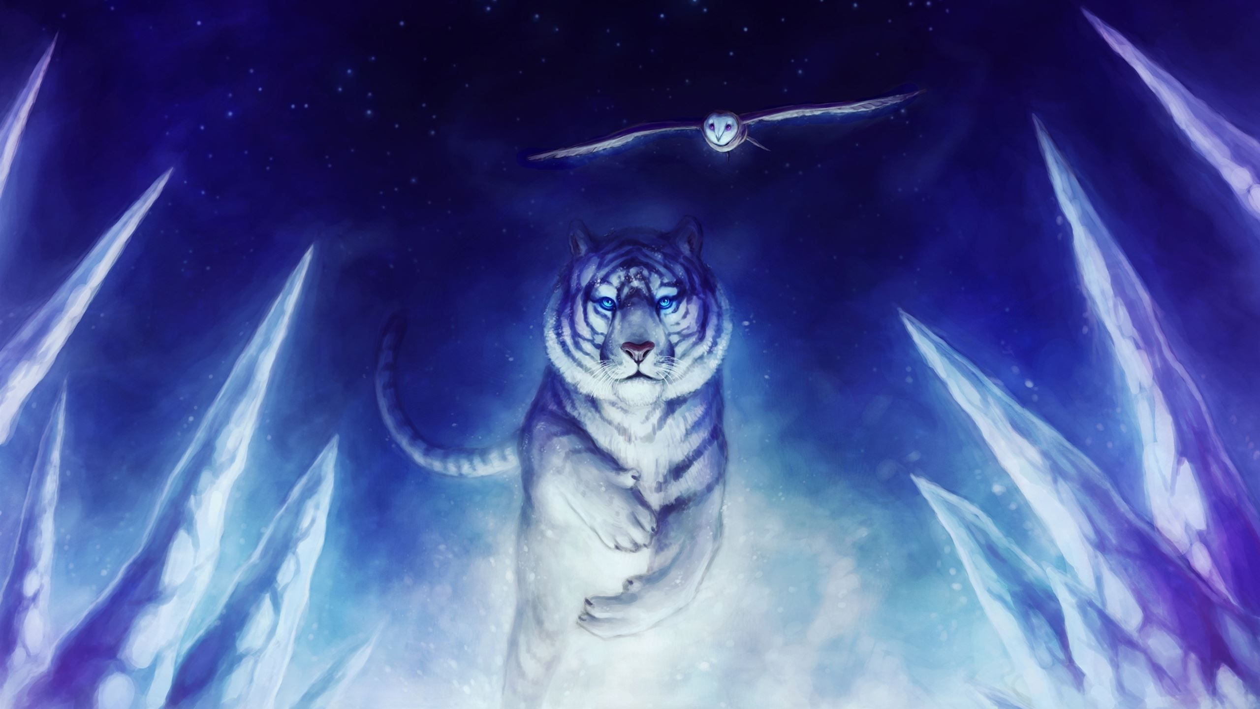 2560x1440 White Tiger Owl Art Mac Wallpaper Download