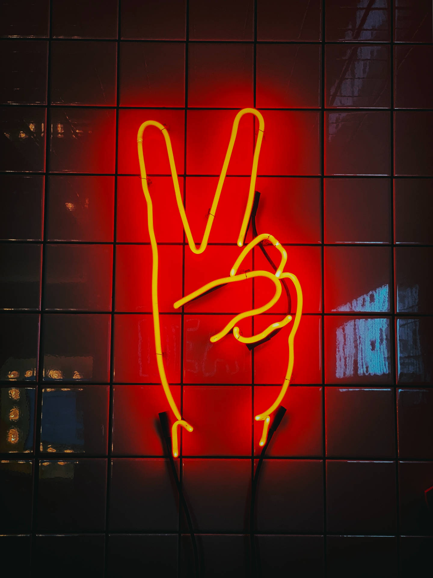 1440x1920 Download Neon Peace Signage In Red Wallpaper