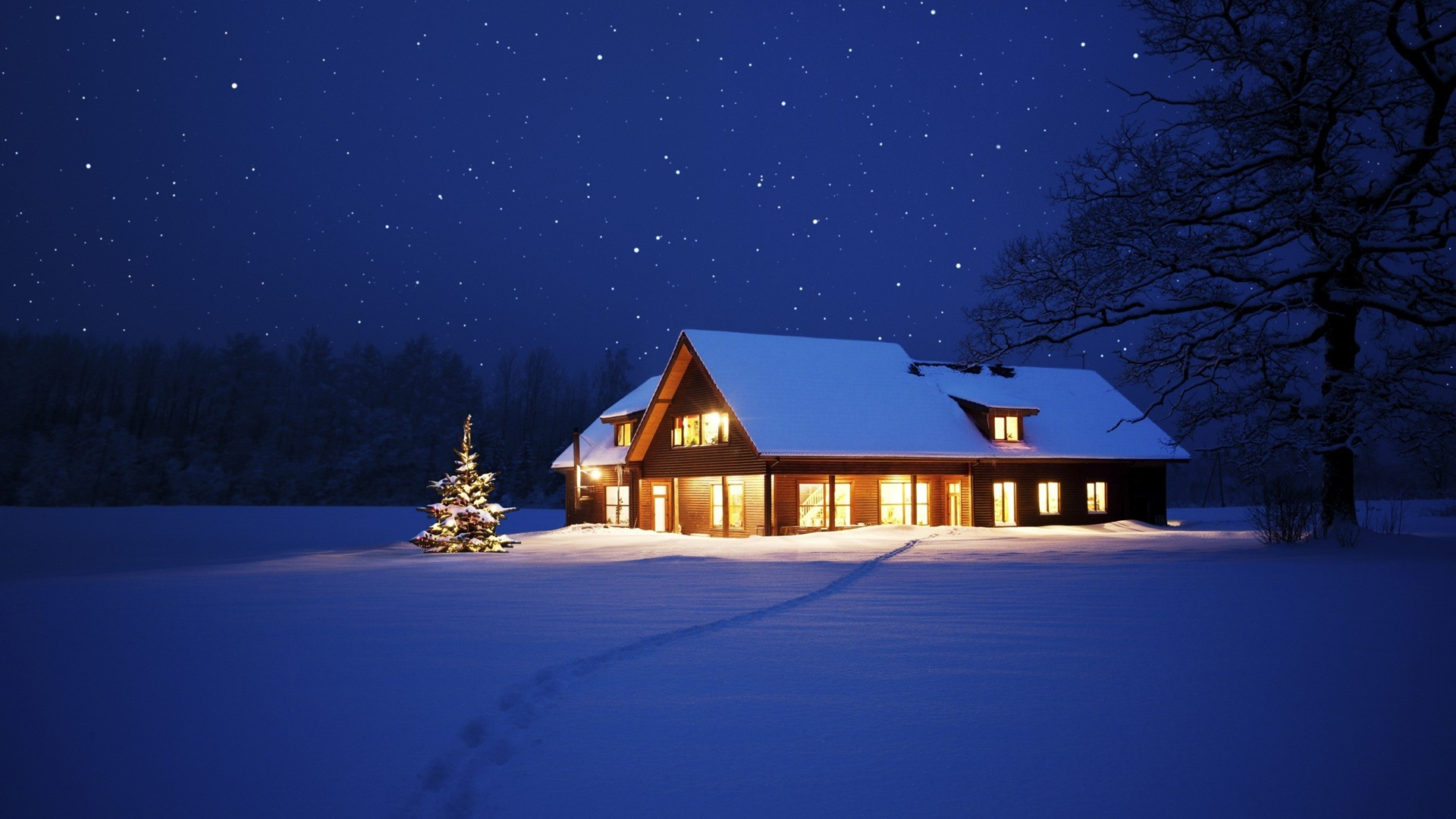 1920x1080 Winter House At Night-Desktop Wallpaper KDE Store