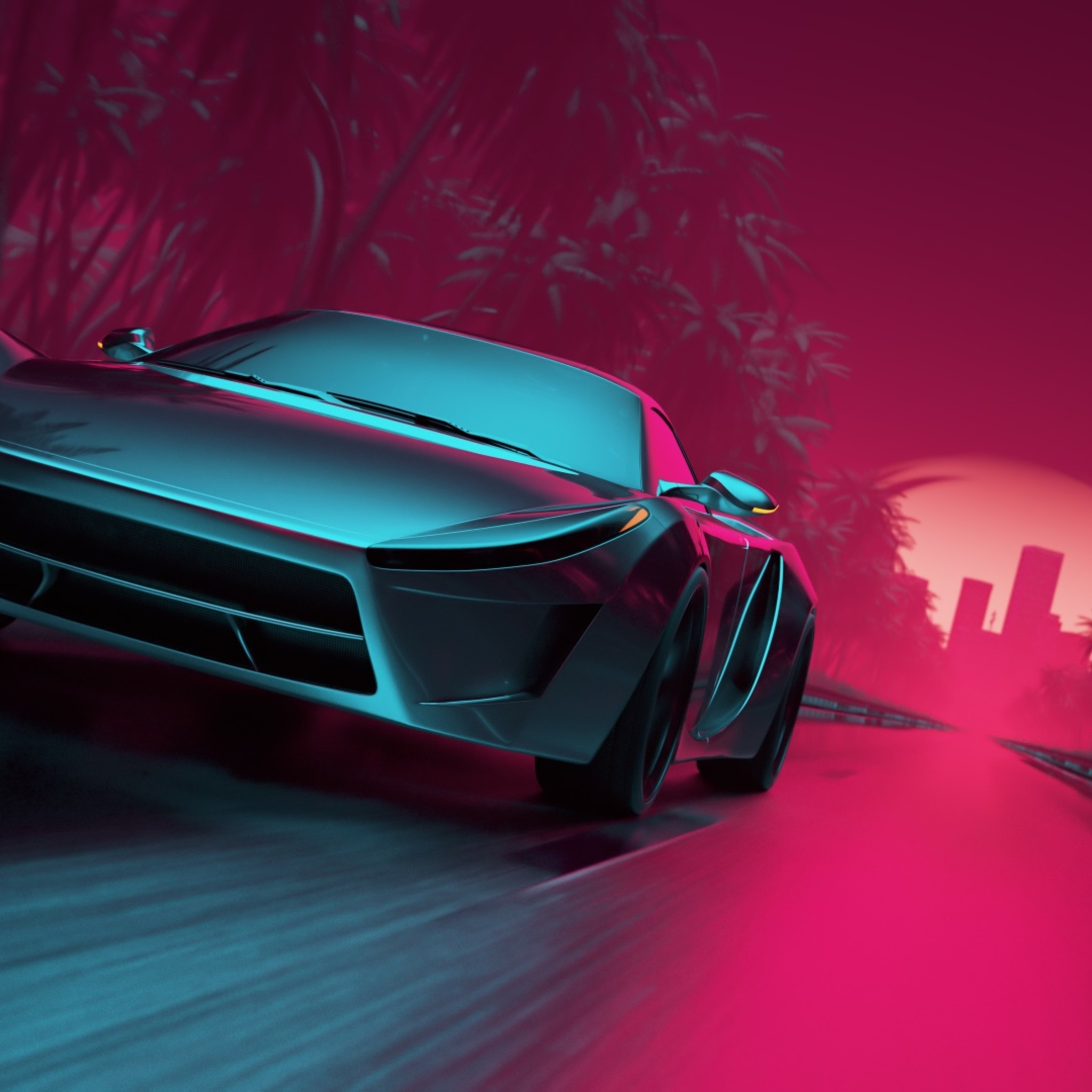 2048x2048 Neon Synthwave Sport Car Ipad Air HD 4k Wallpapers, Images, Backgrounds, Photos and Pictures