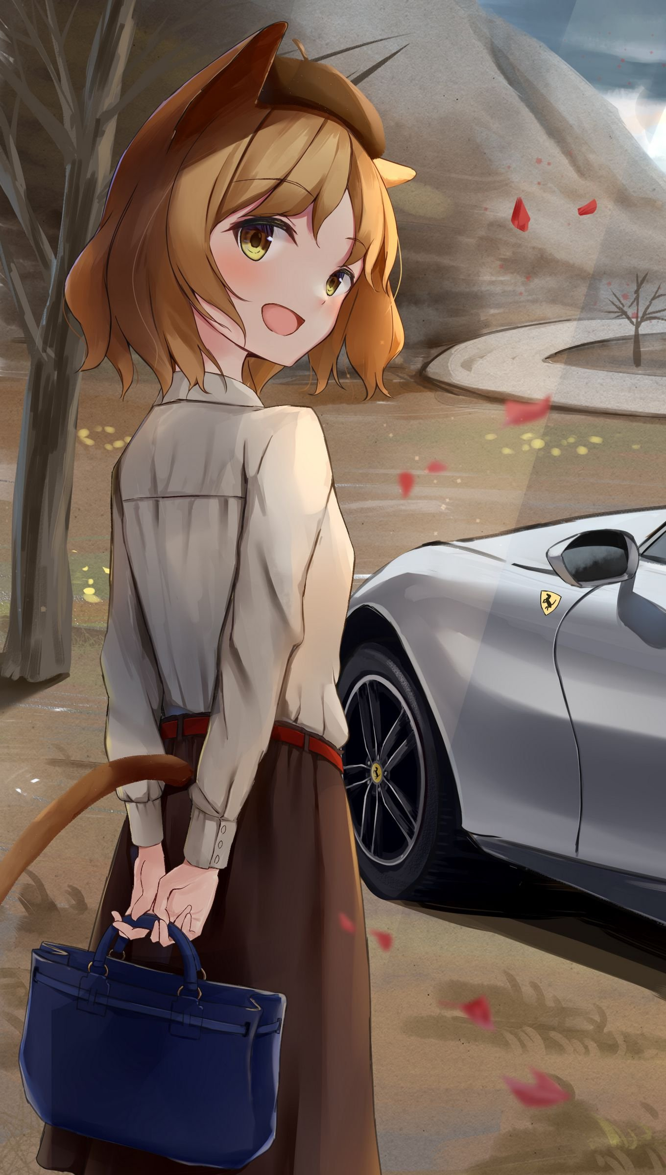 1360x2400 Neko girl with car Anime Wallpaper 4k Ultra HD ID:9473
