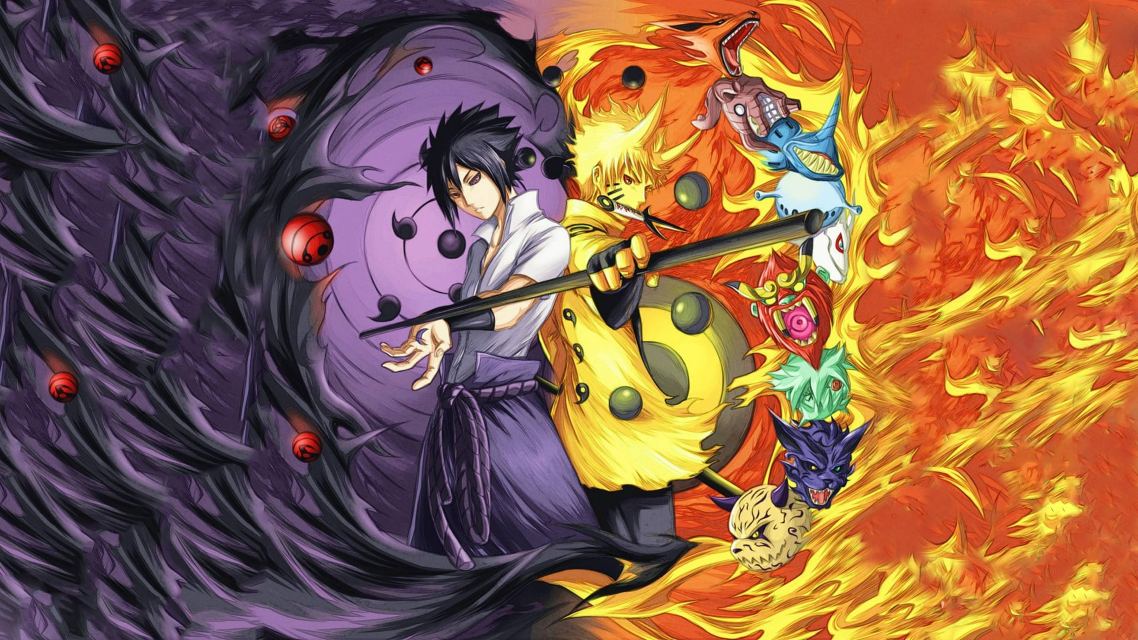 3840x2160 Download Sasuke Rinnegan Naruto Nine-tails Wallpaper