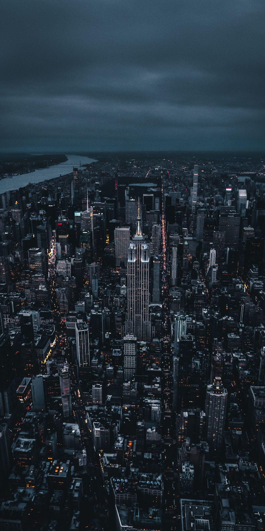 1080x2160 New york, dark, night, city, aerial view, wallpaper