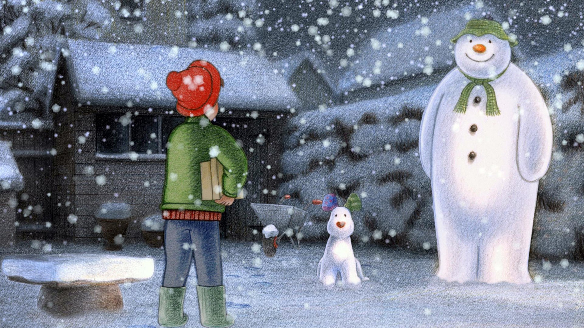 1920x1080 The Snowman and The Snowdog HD Wallpaper