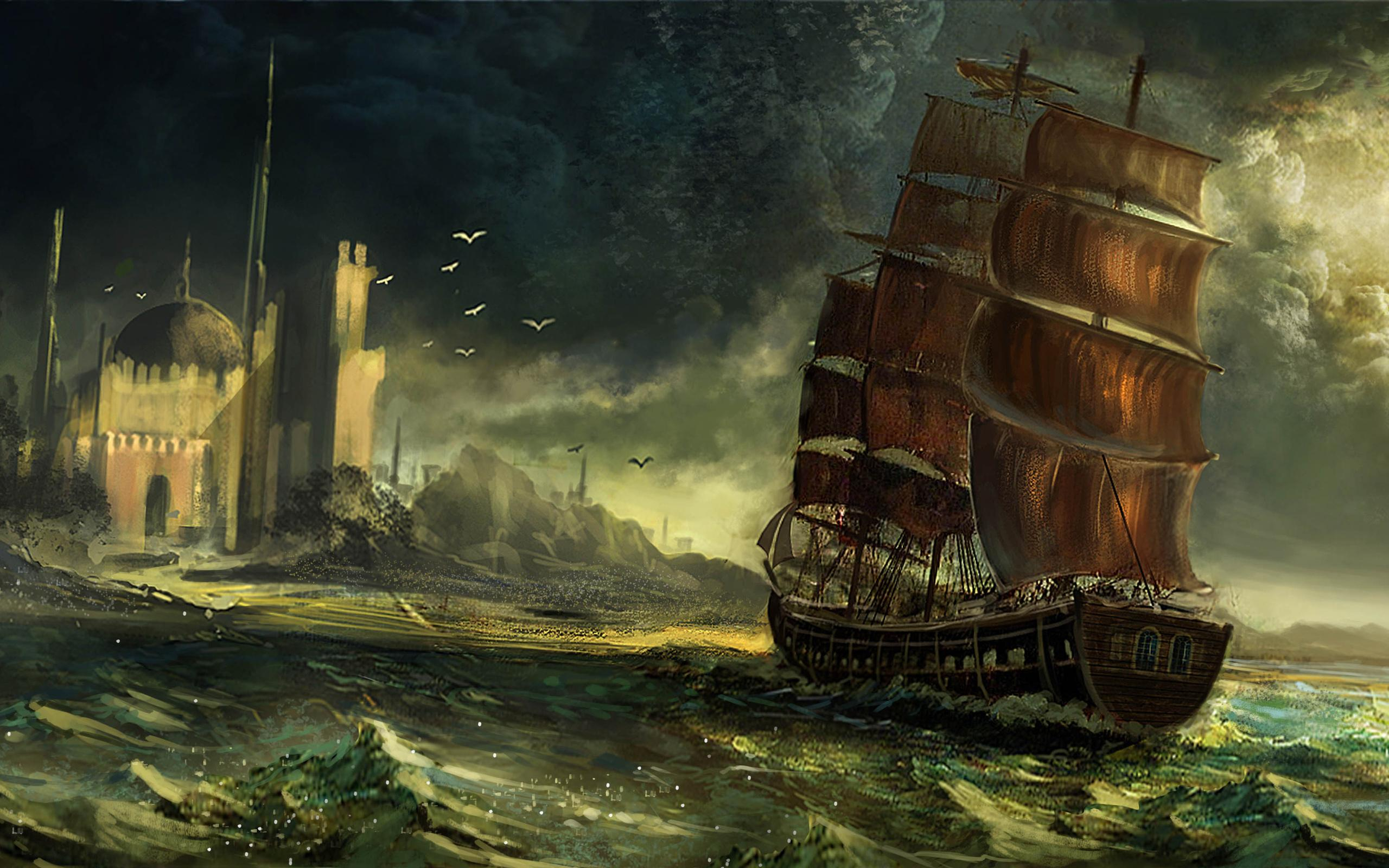 2560x1600 Pirate ship in the strom Wallpapers HD / Desktop and Mobile Backgrounds