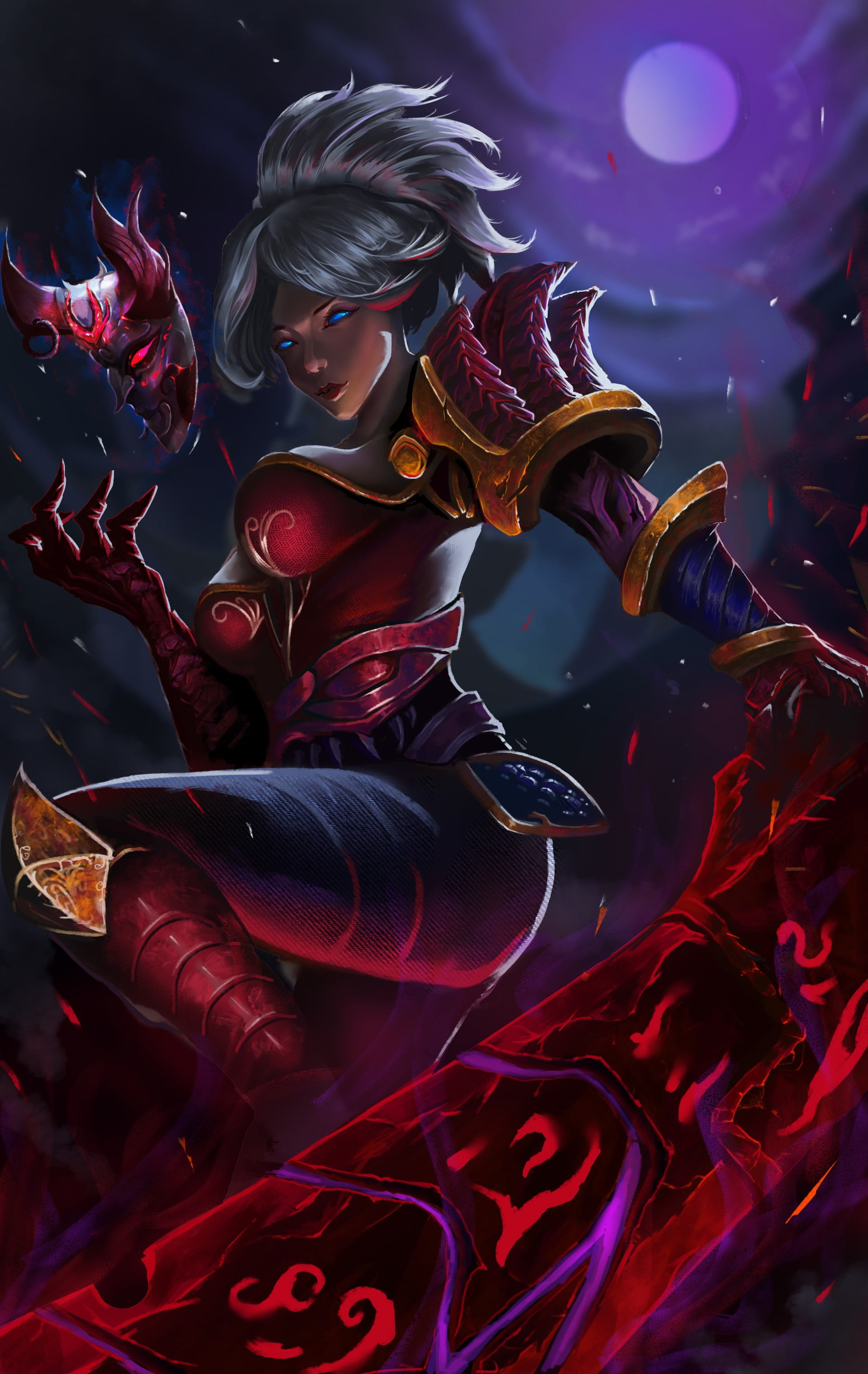 1920x3039 Bloodmoon Riven from League of Legends, fantasy art, warrior, Riven (League of Legends) HD wallpaper