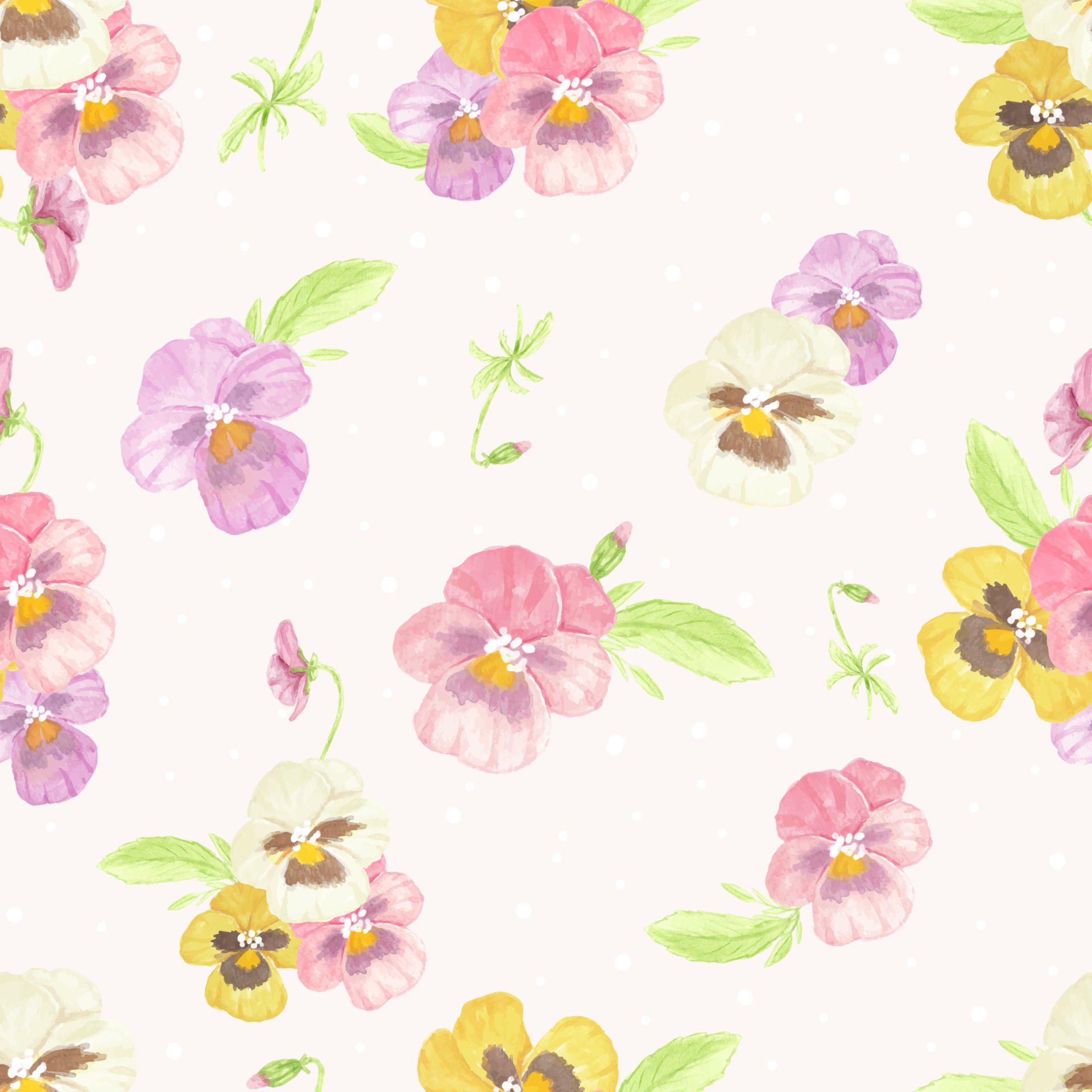 1920x1920 watercolor pansy flower seamless pattern on dot background 5679447 Vector Art