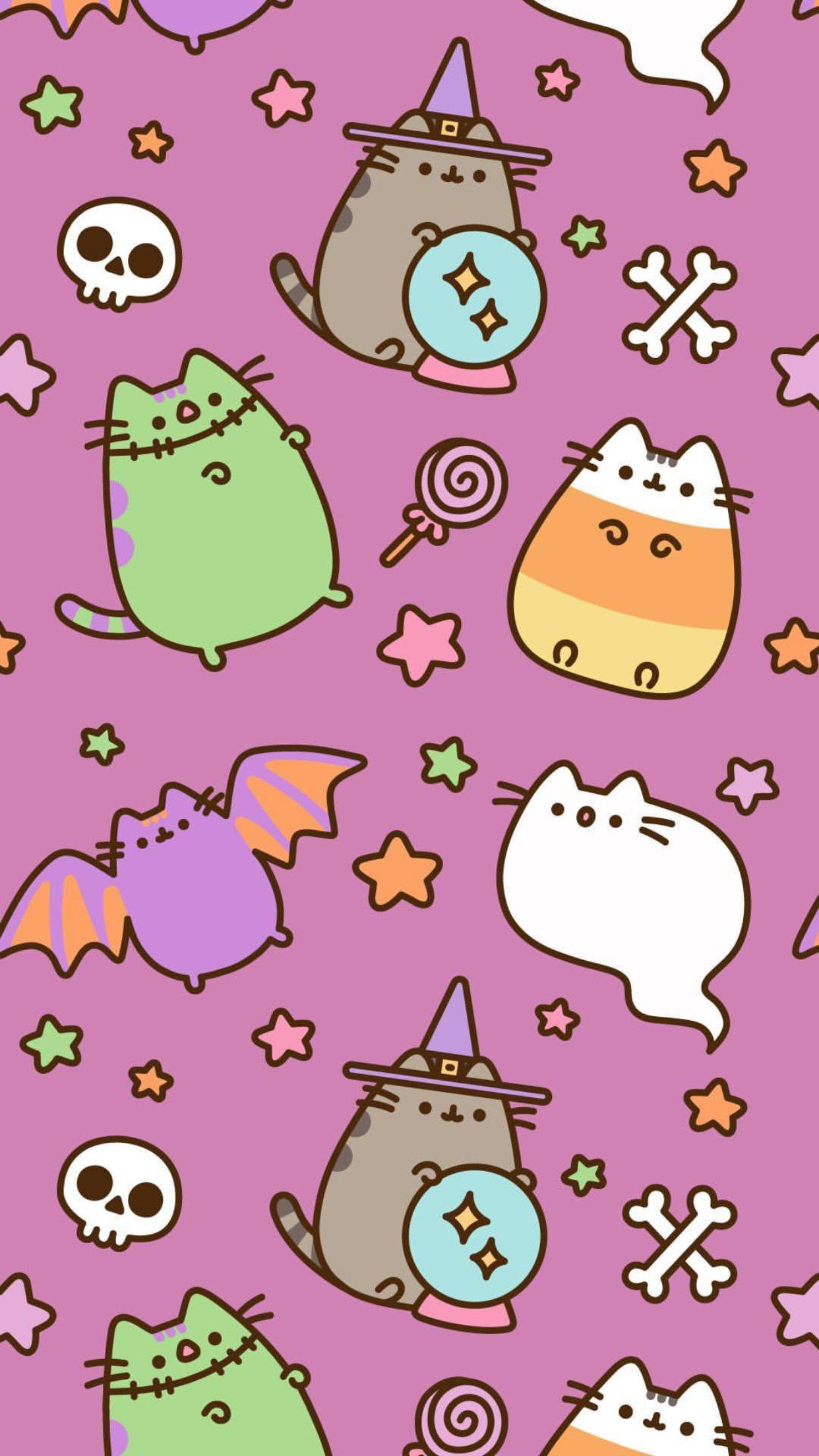 1242x2208 Halloween Pusheen Cat Wallpapers