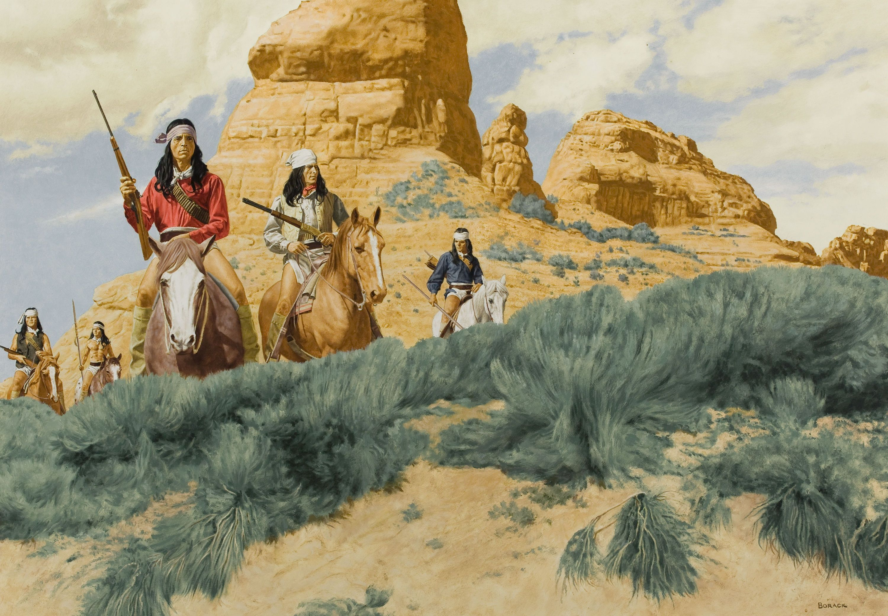 3000x2081 Indian drawing horses riders guns native american western painting wallpaper | | 220506