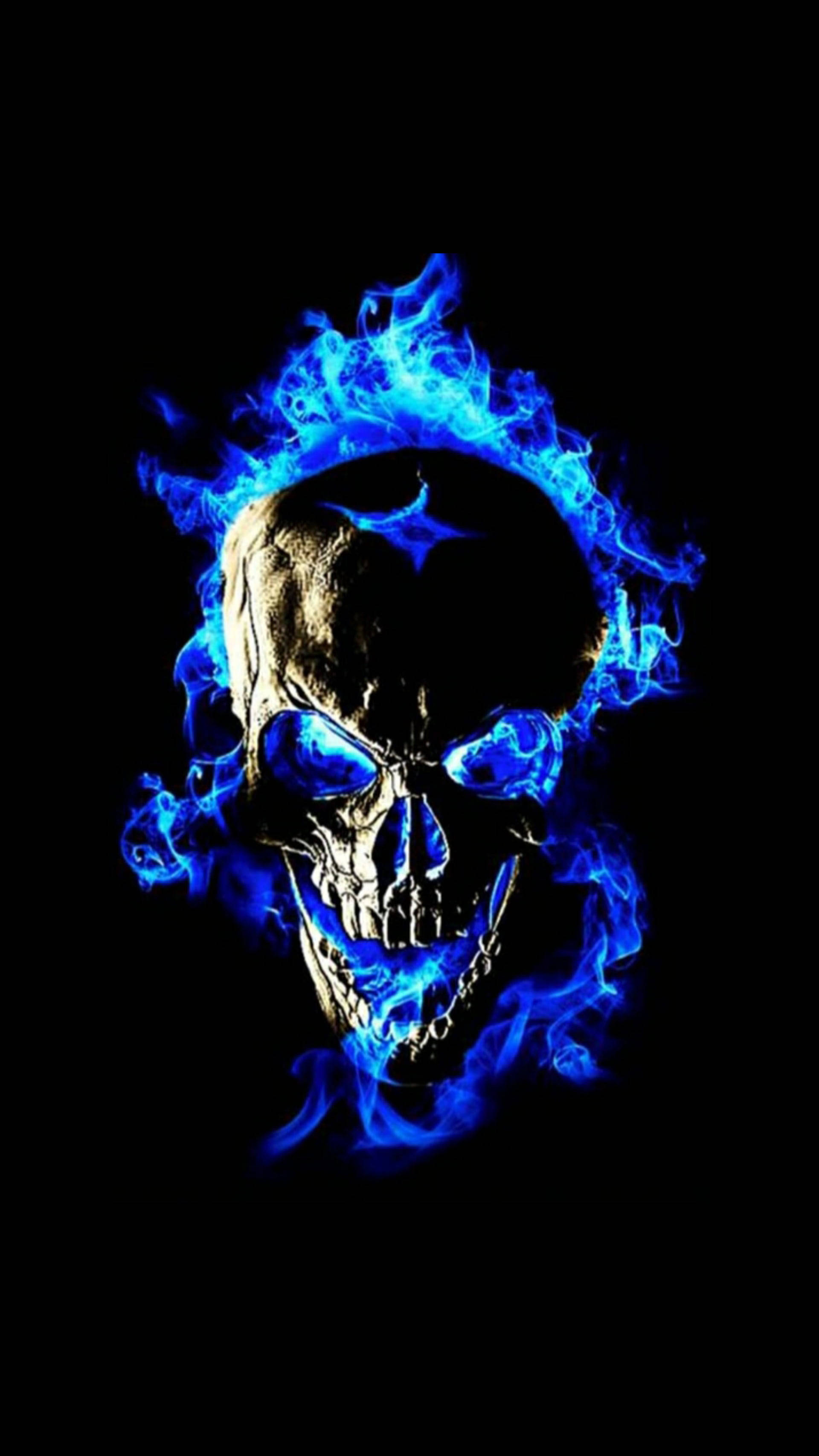 1920x3414 Download Blue Flame Skull Wallpaper