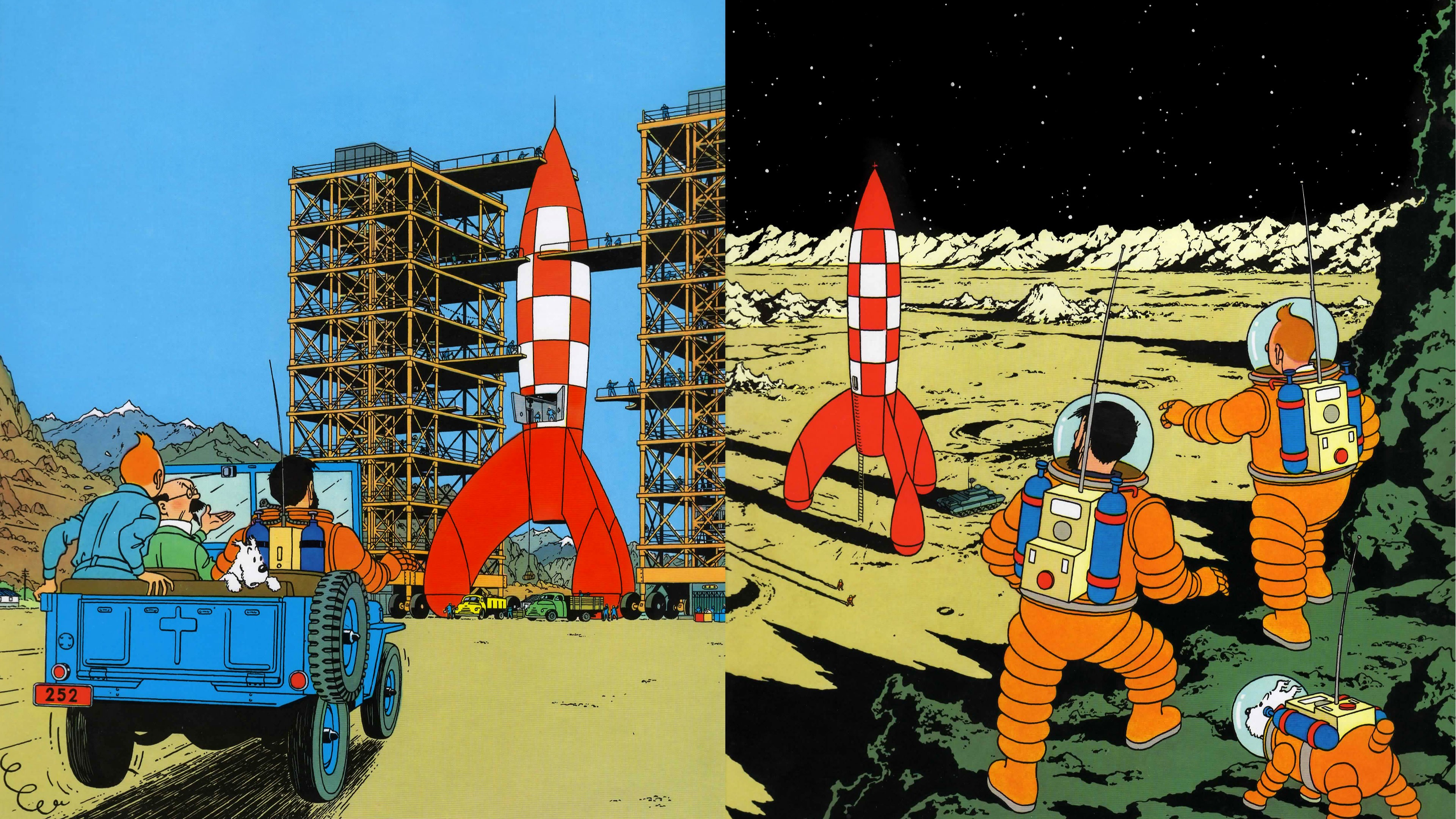 3840x2160 Wallpaper : drawing, vehicle, Tintin, rocket, book cover, screenshot, Objectif lune, On a march sur la lune mashenod 592702 HD Wallpapers